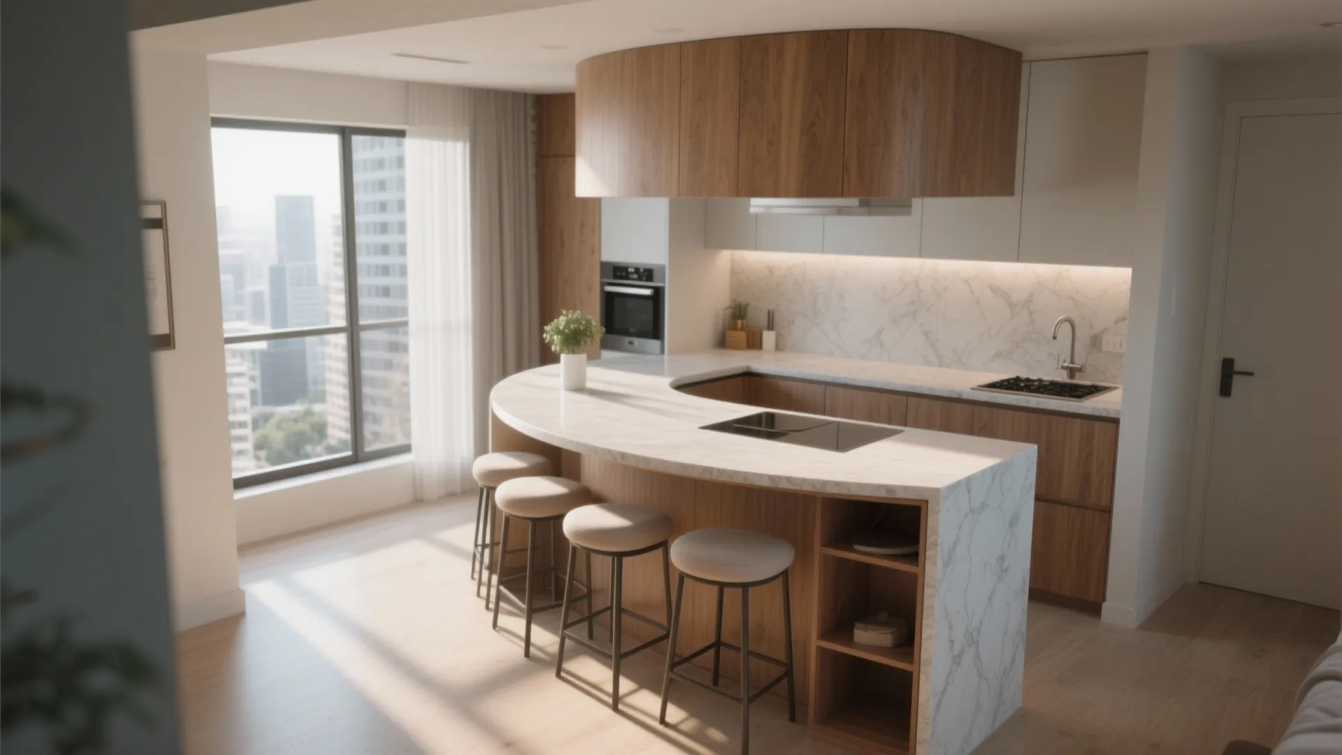 Curved edge and integrated seating