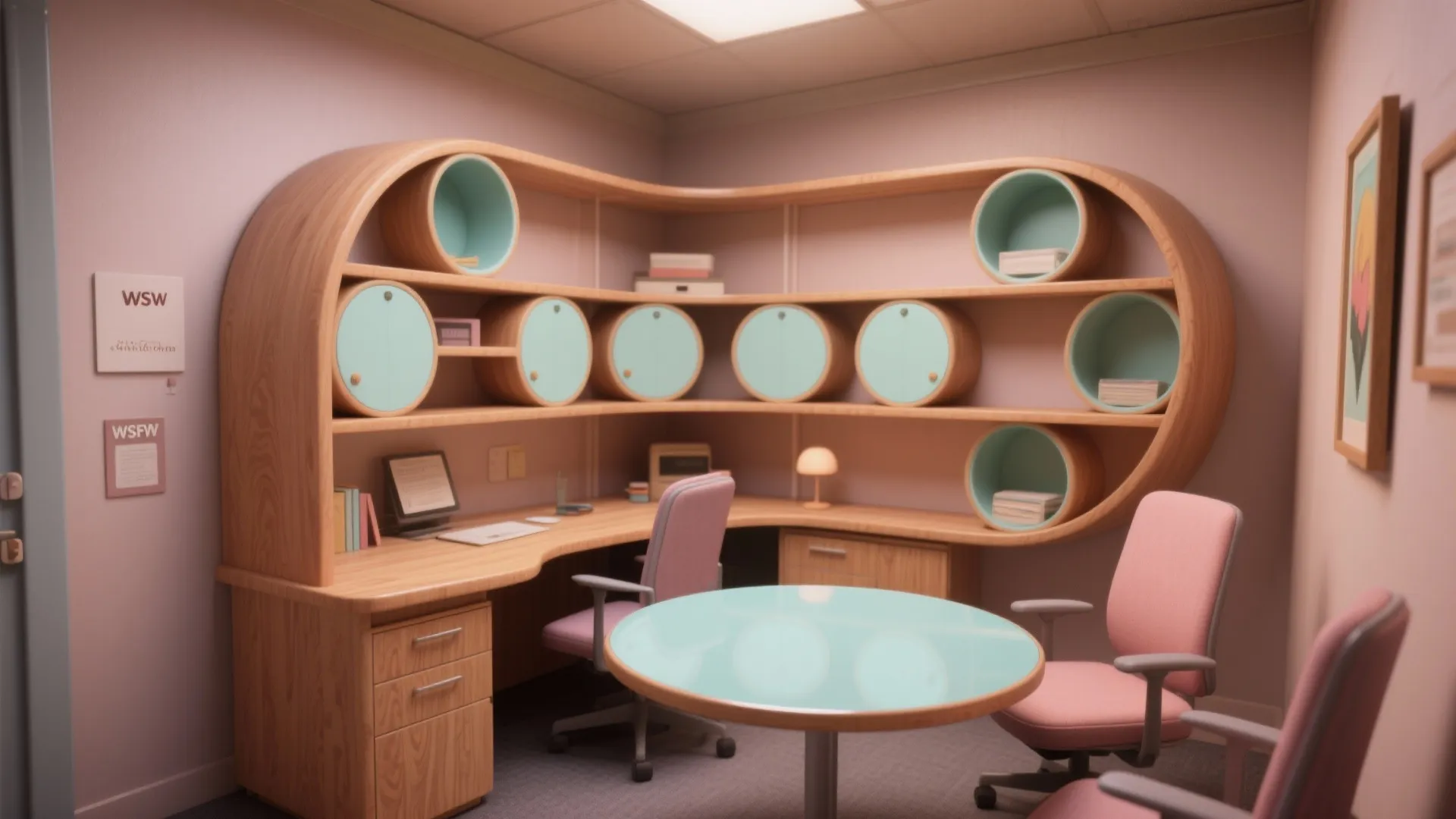 2. Curved furniture and rounded storage