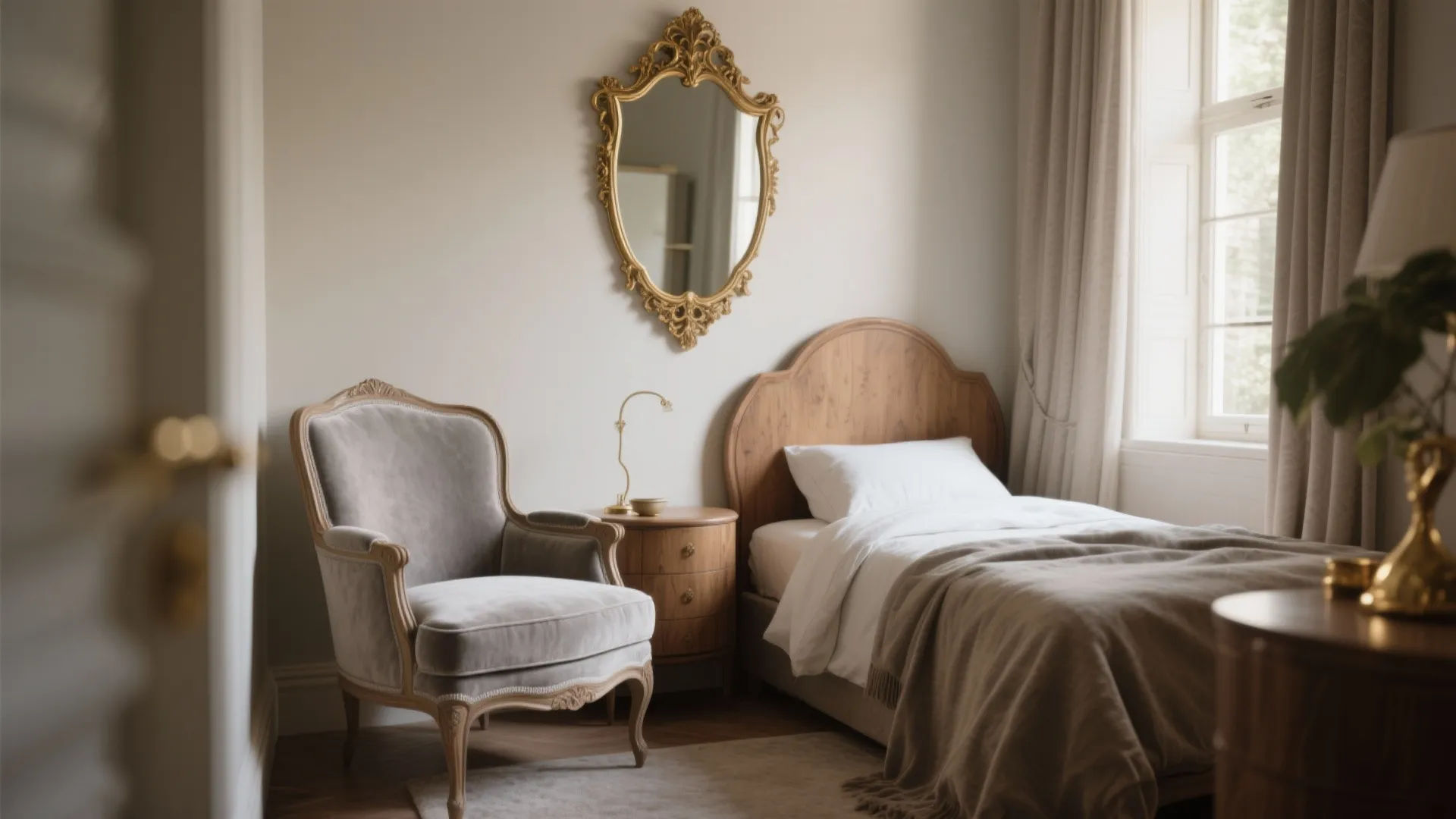 3. Curved furniture and ornate mirrors