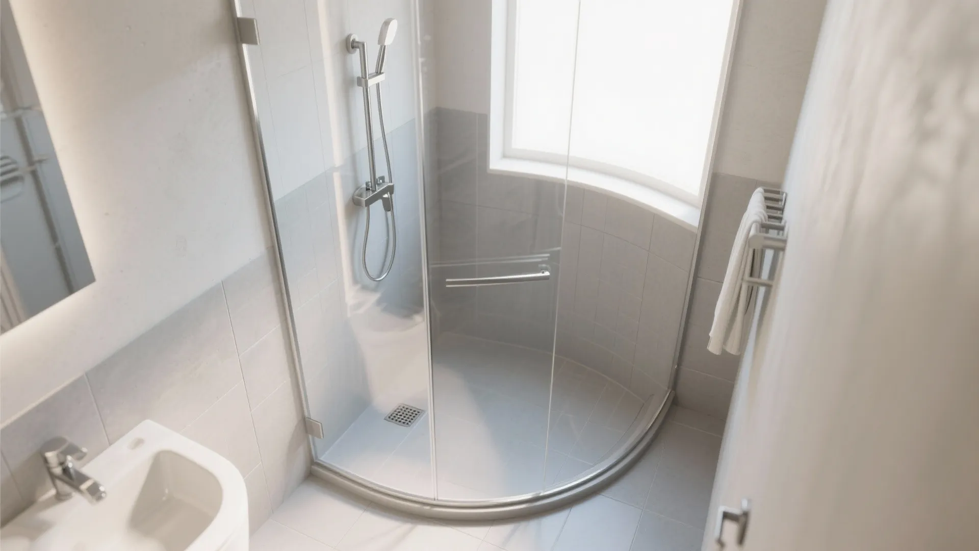 Curved Glass Corner Shower For Airy Flow