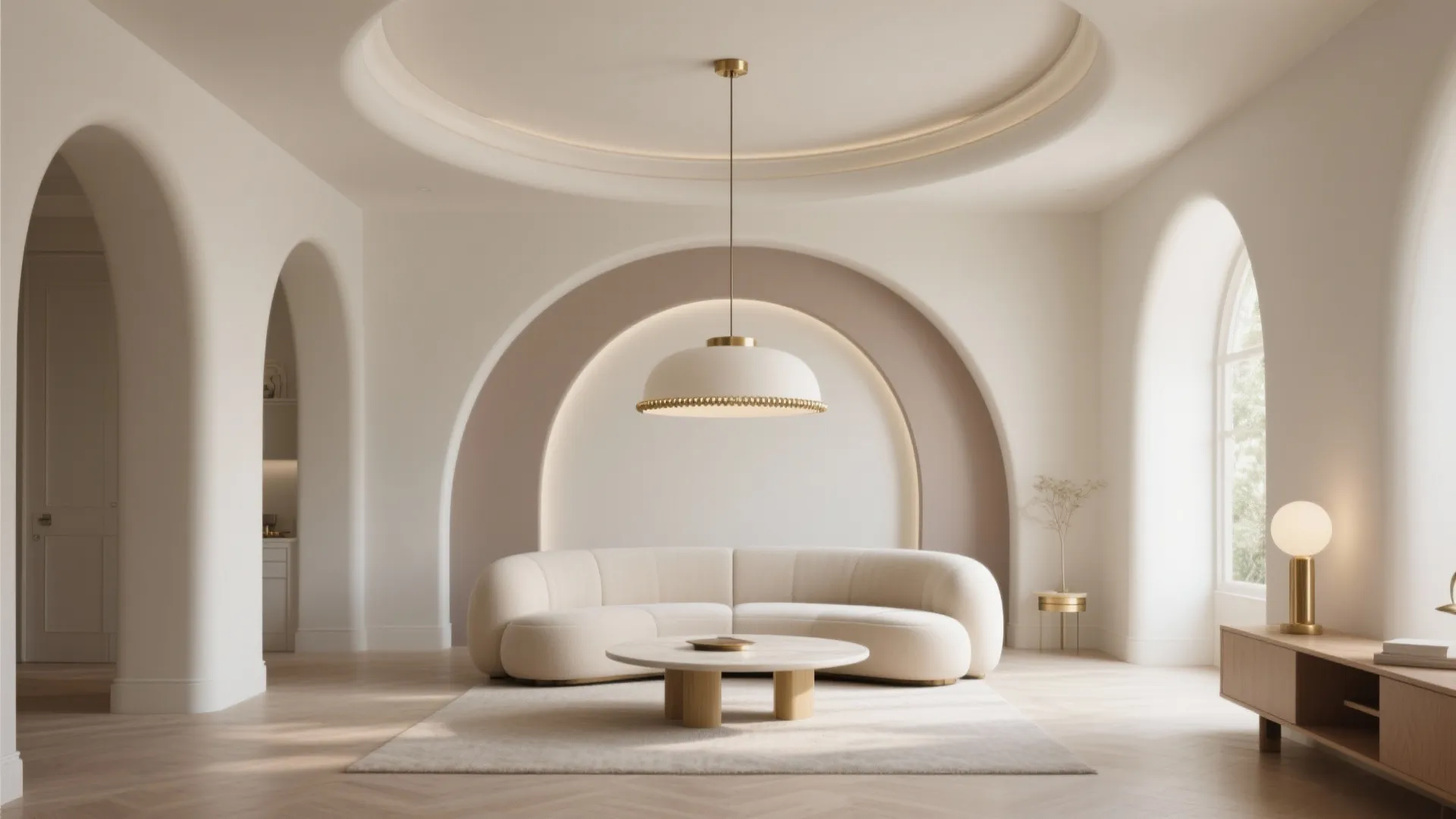 Curved Gypsum Arcs with a Central Feature