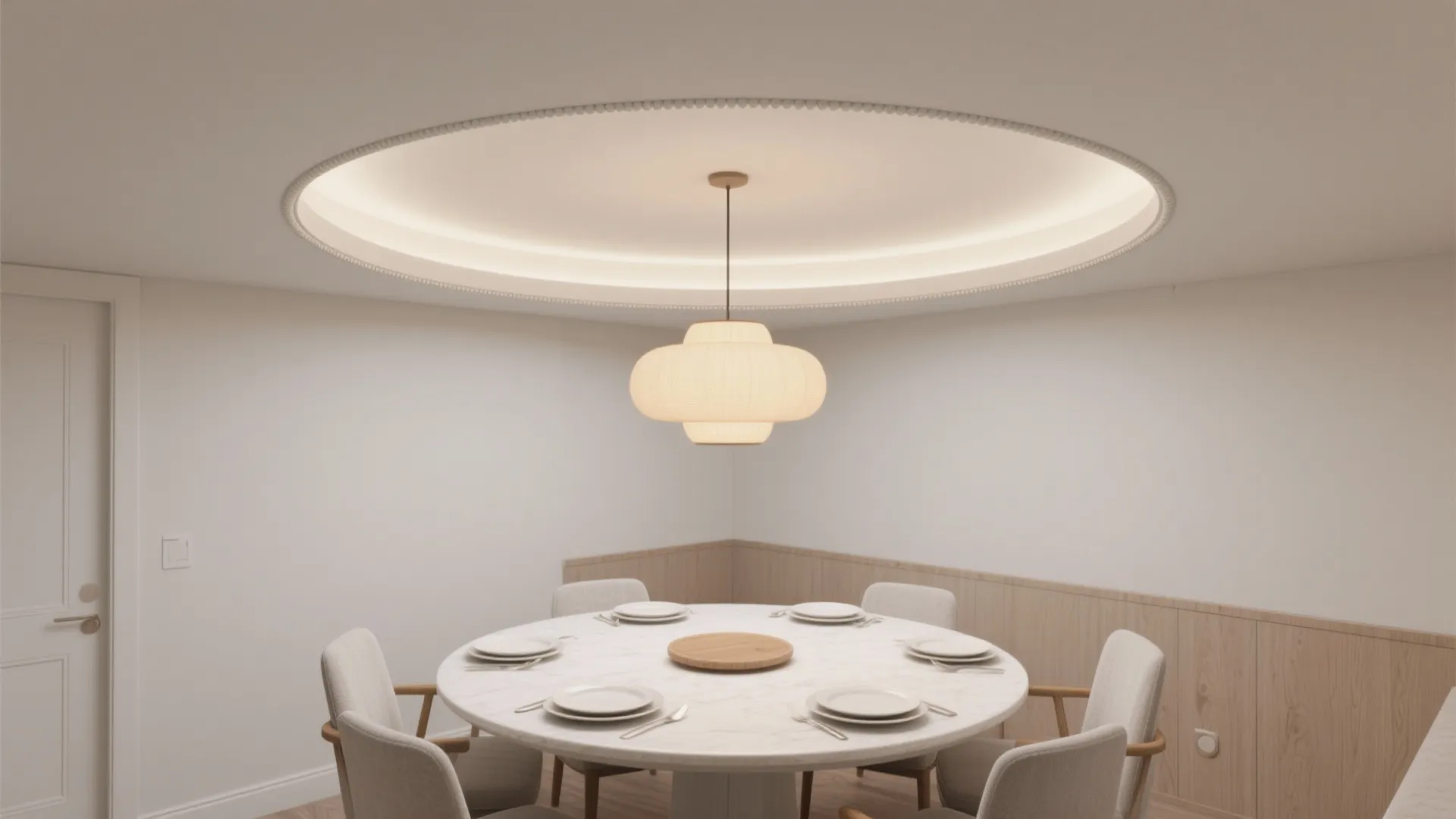 Curved Gypsum Canopy to Define the Table Zone