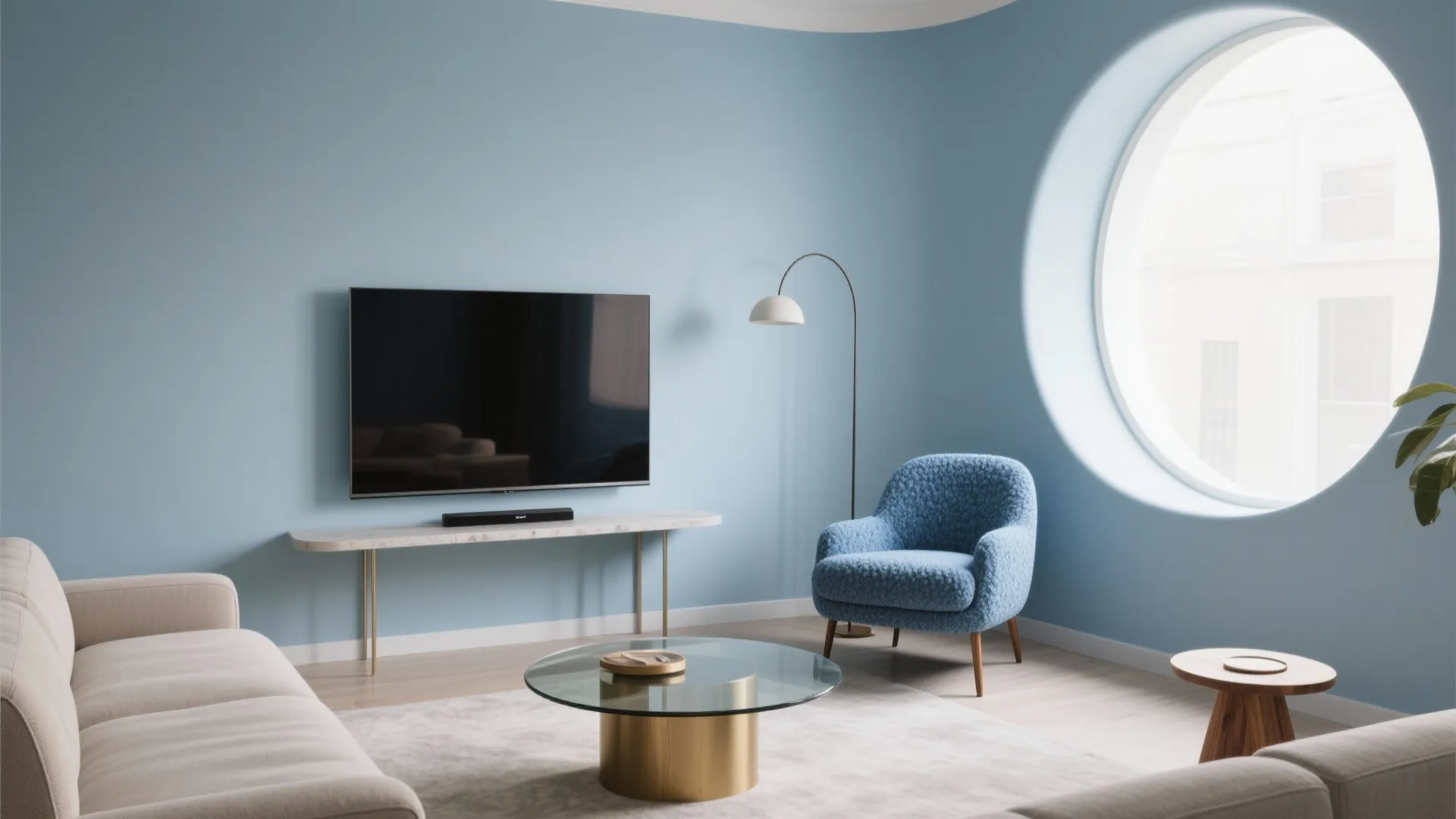 Curved, Low-Profile Layouts with Sky Blue Accents