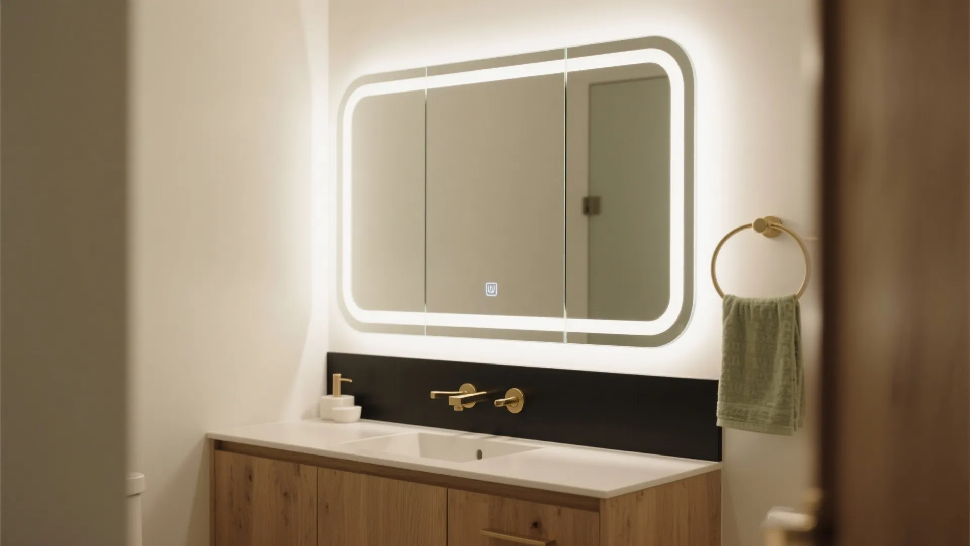 Mirrored Cabinets With Gentle Curves and Lighting