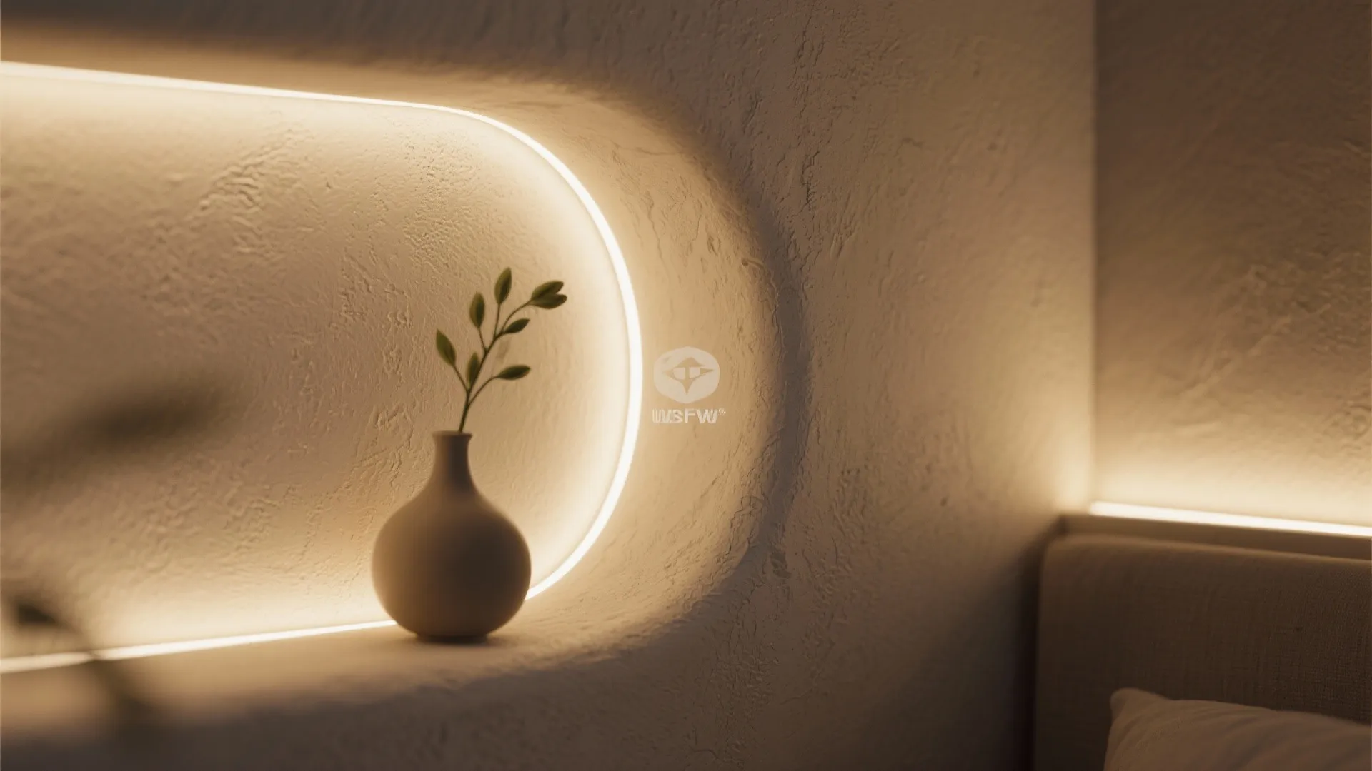 Curved Corner with Art Niche and Soft Lighting