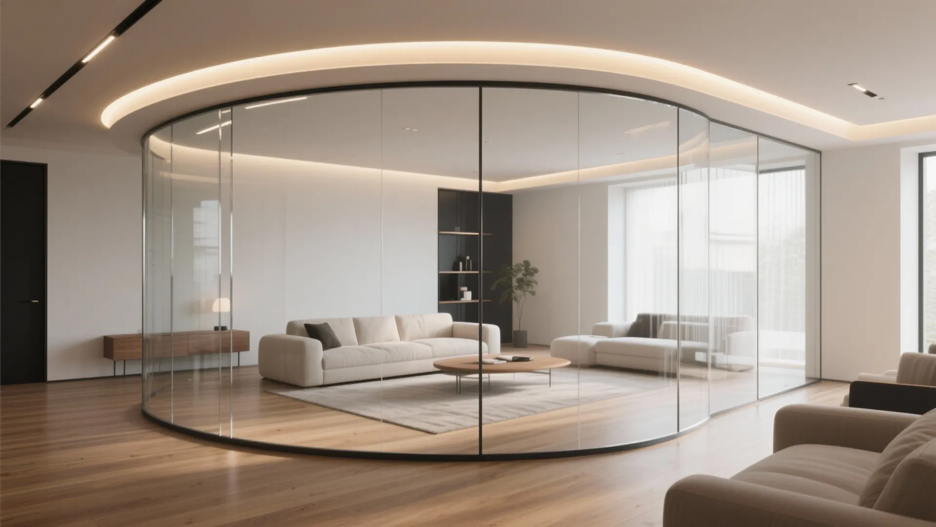 Curved Glass Partitions with Integrated Lighting