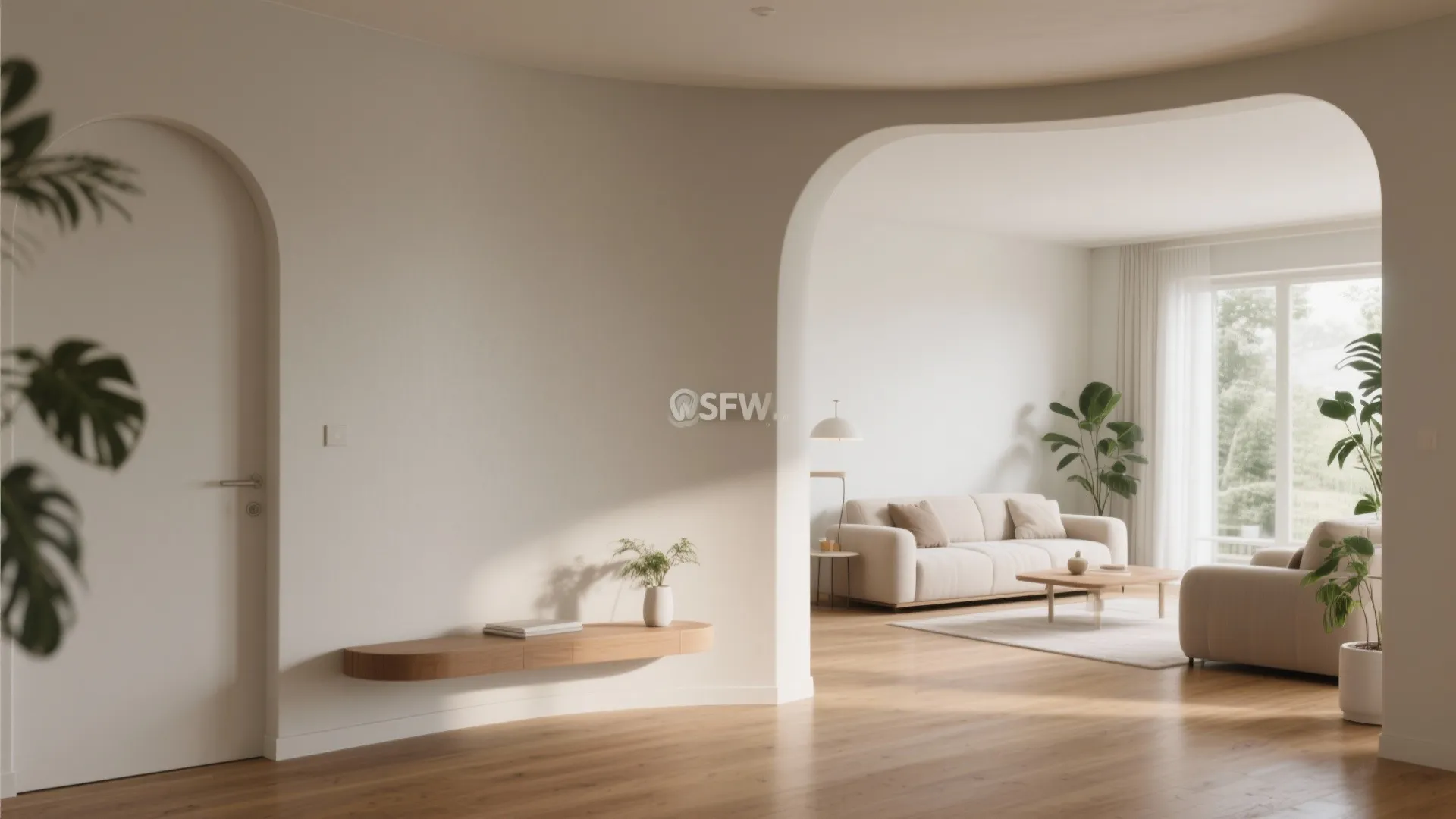 Curved partition walls for smooth circulation