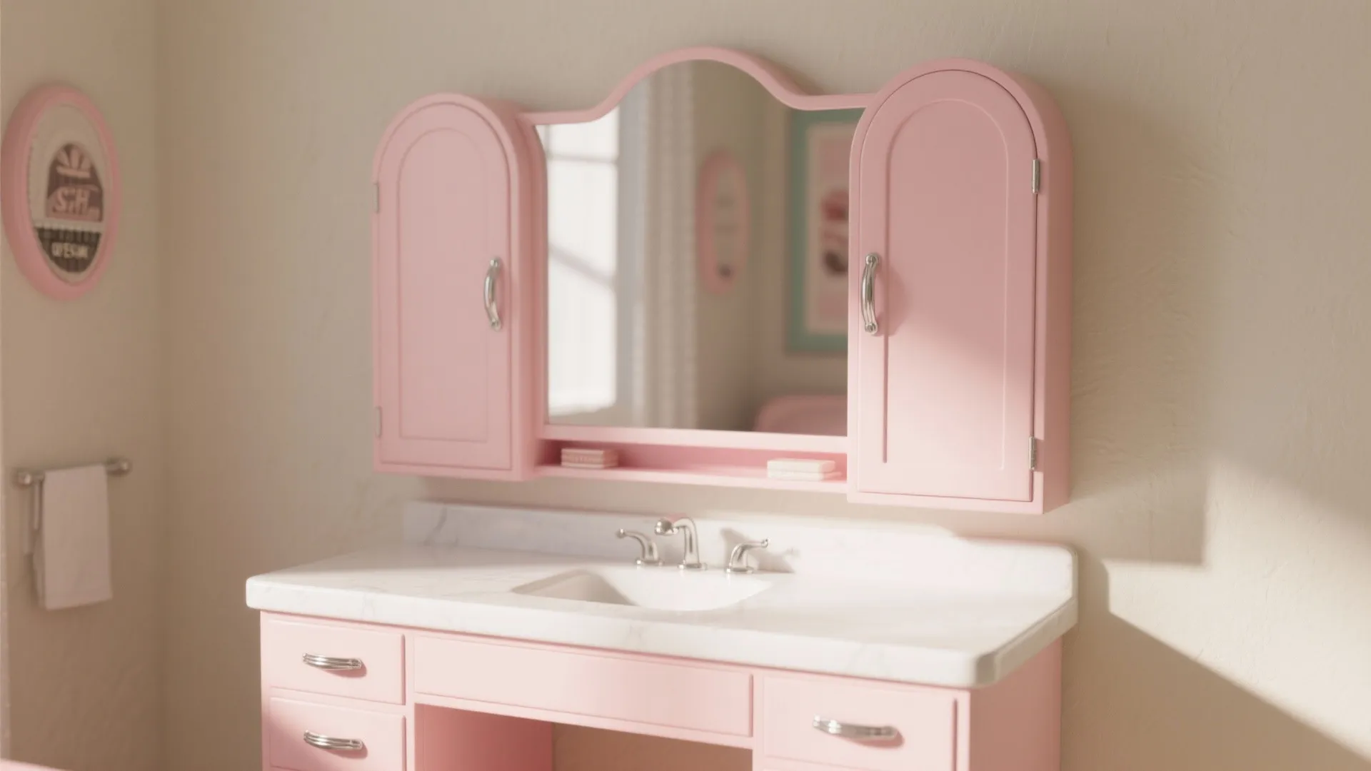 9. Curved Retro Pink Vanities