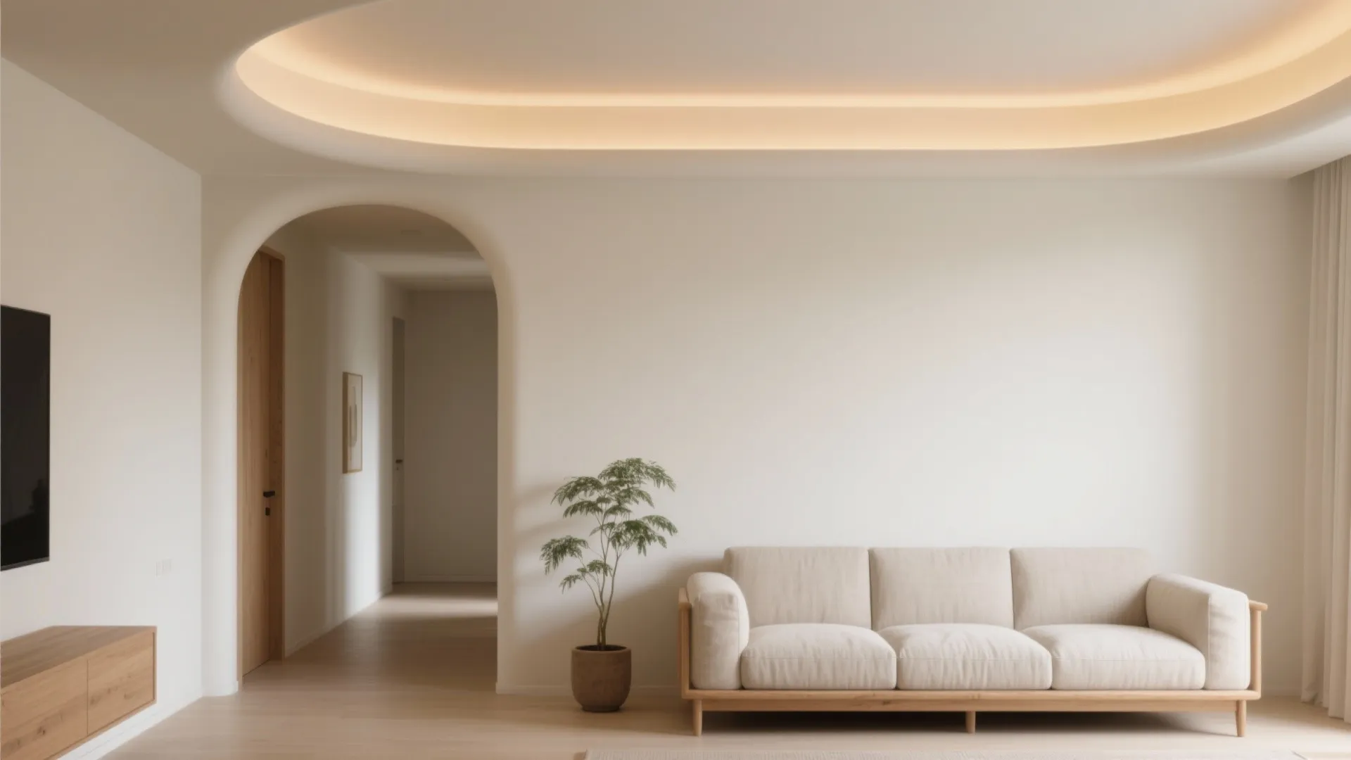 Curved POP Profiles to Soften a Boxy Hall