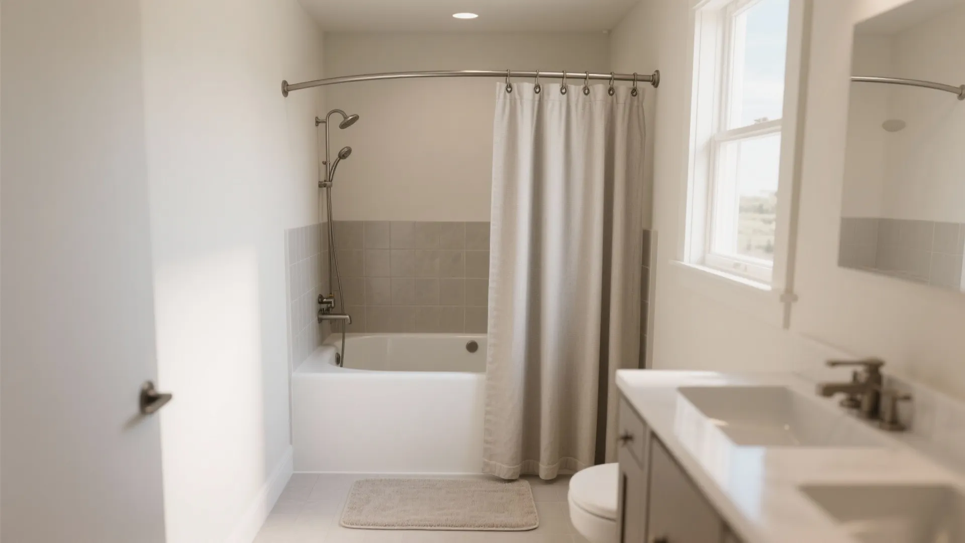 Curved rod and weighted hem for more space