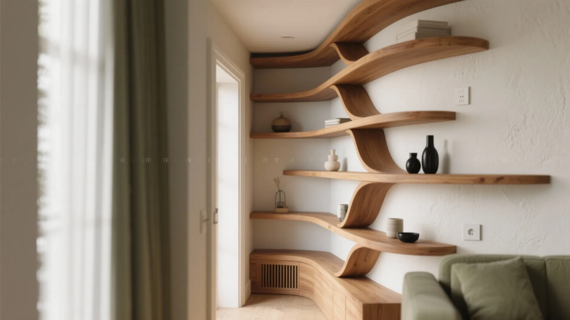 Curved and Asymmetric Wooden Shelves for Awkward Corners