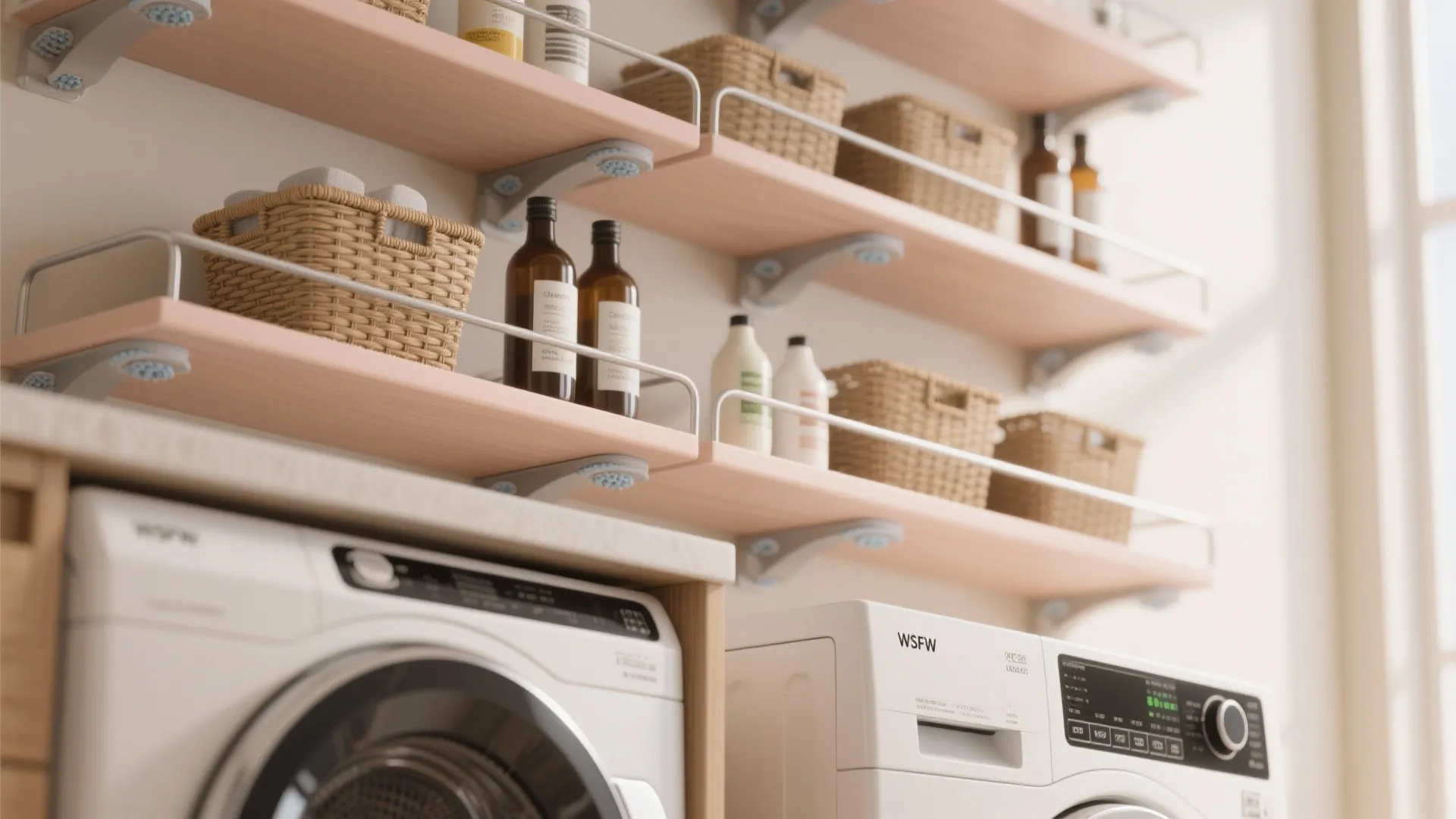 3. Overhead Open Shelving with Curved Lip