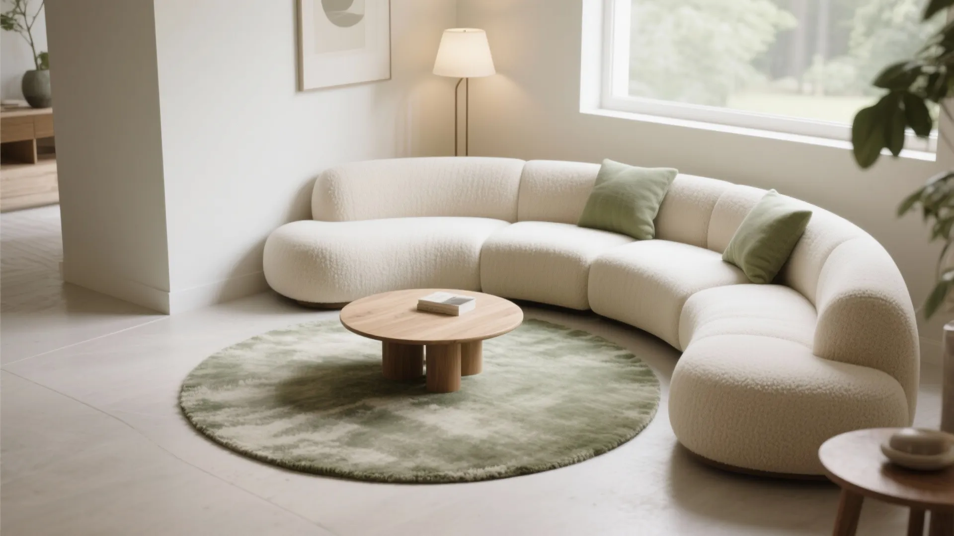 Curved Sofa + Round Rug to Soften Geometry