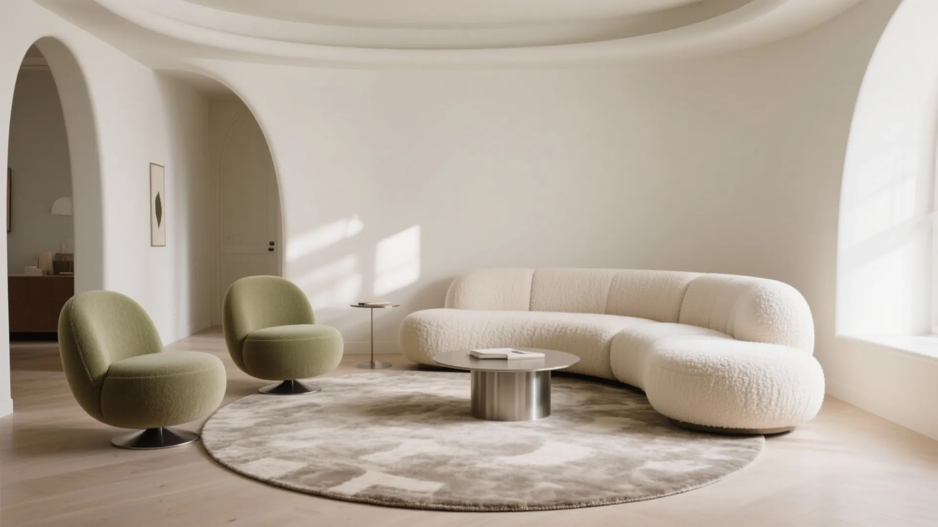 2) The soft-curve set: one curved sofa + two rounded chairs