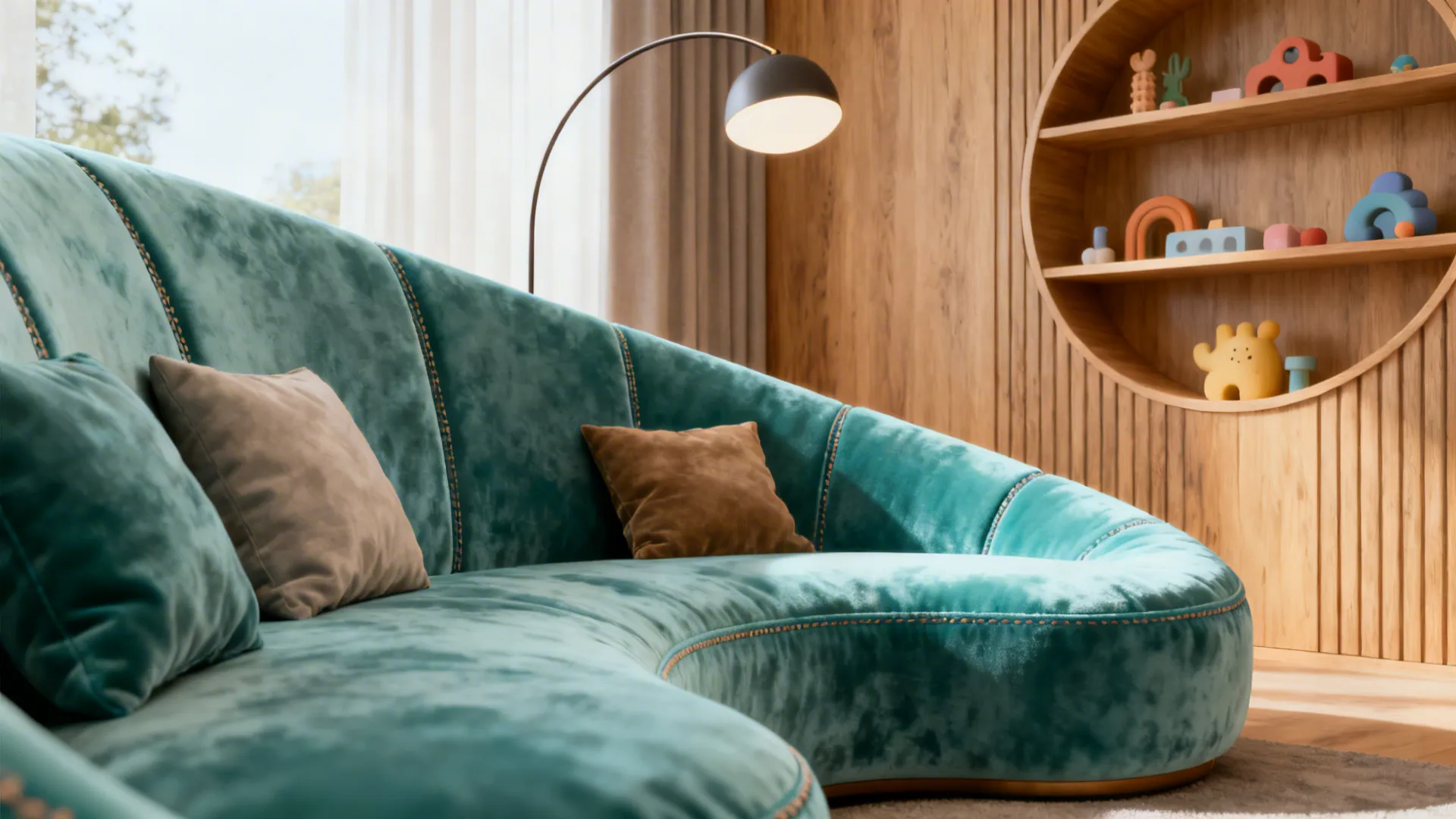 2. Curved furniture and rounded shelves