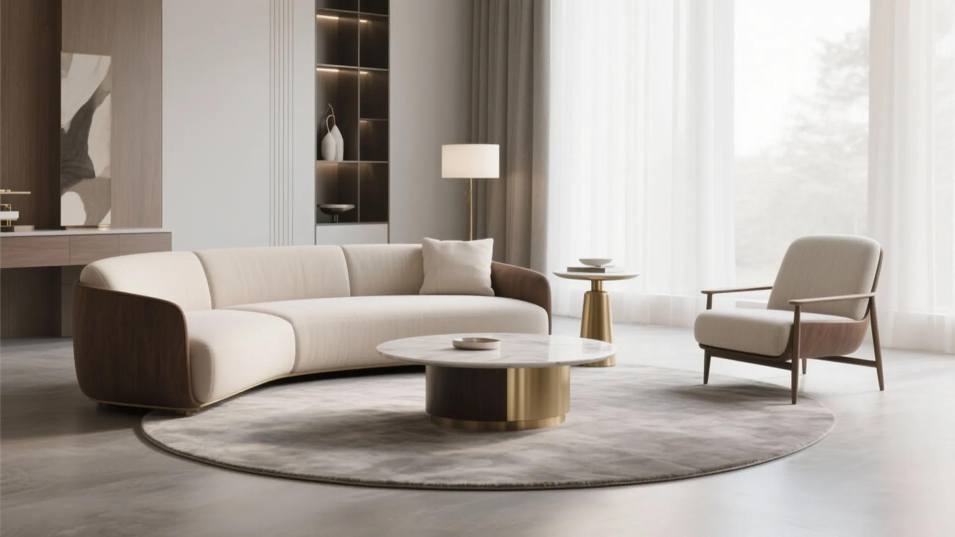 Curved seating and low-profile silhouettes