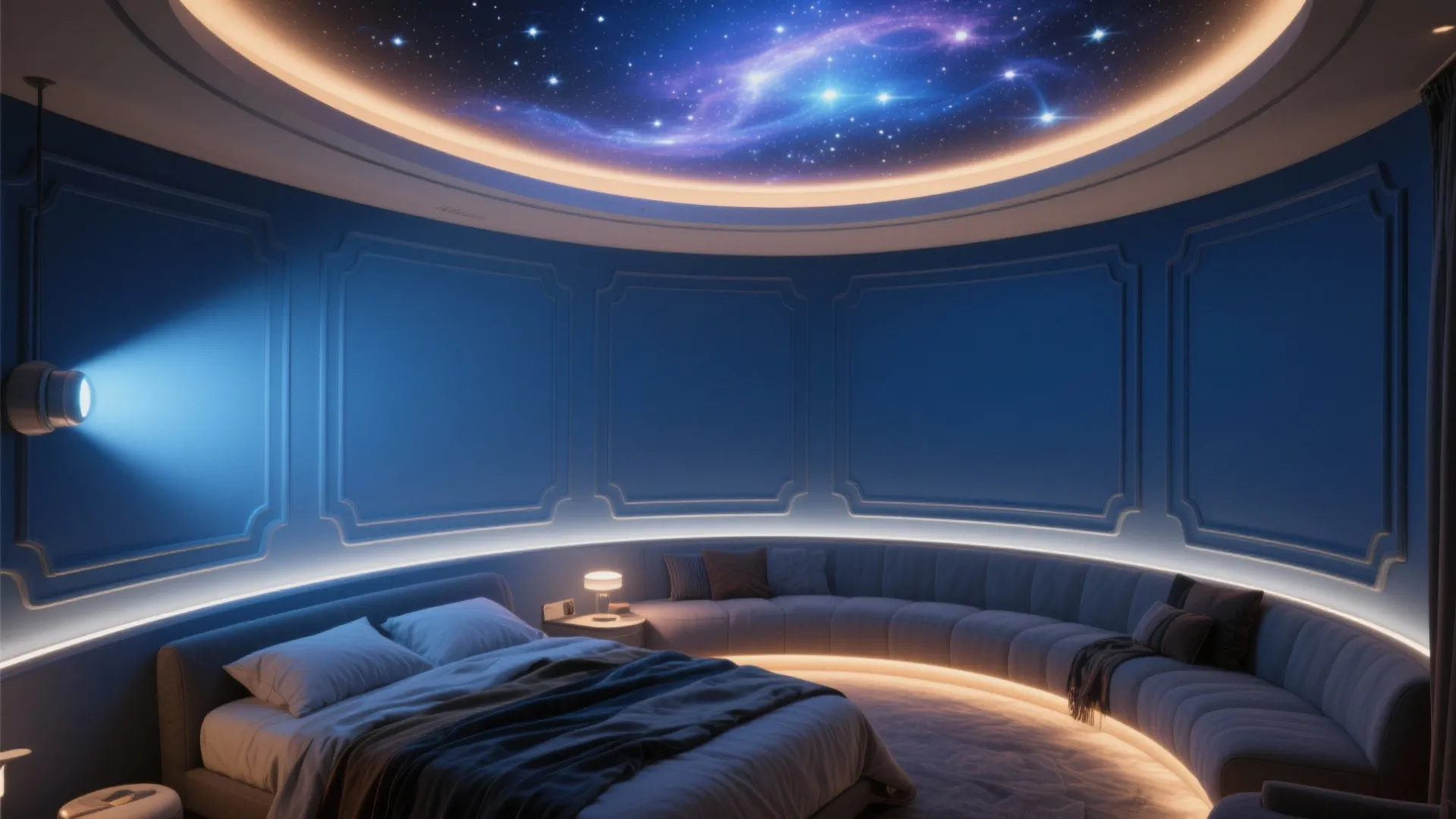3. Curved Accent Wall with Starfield Projection