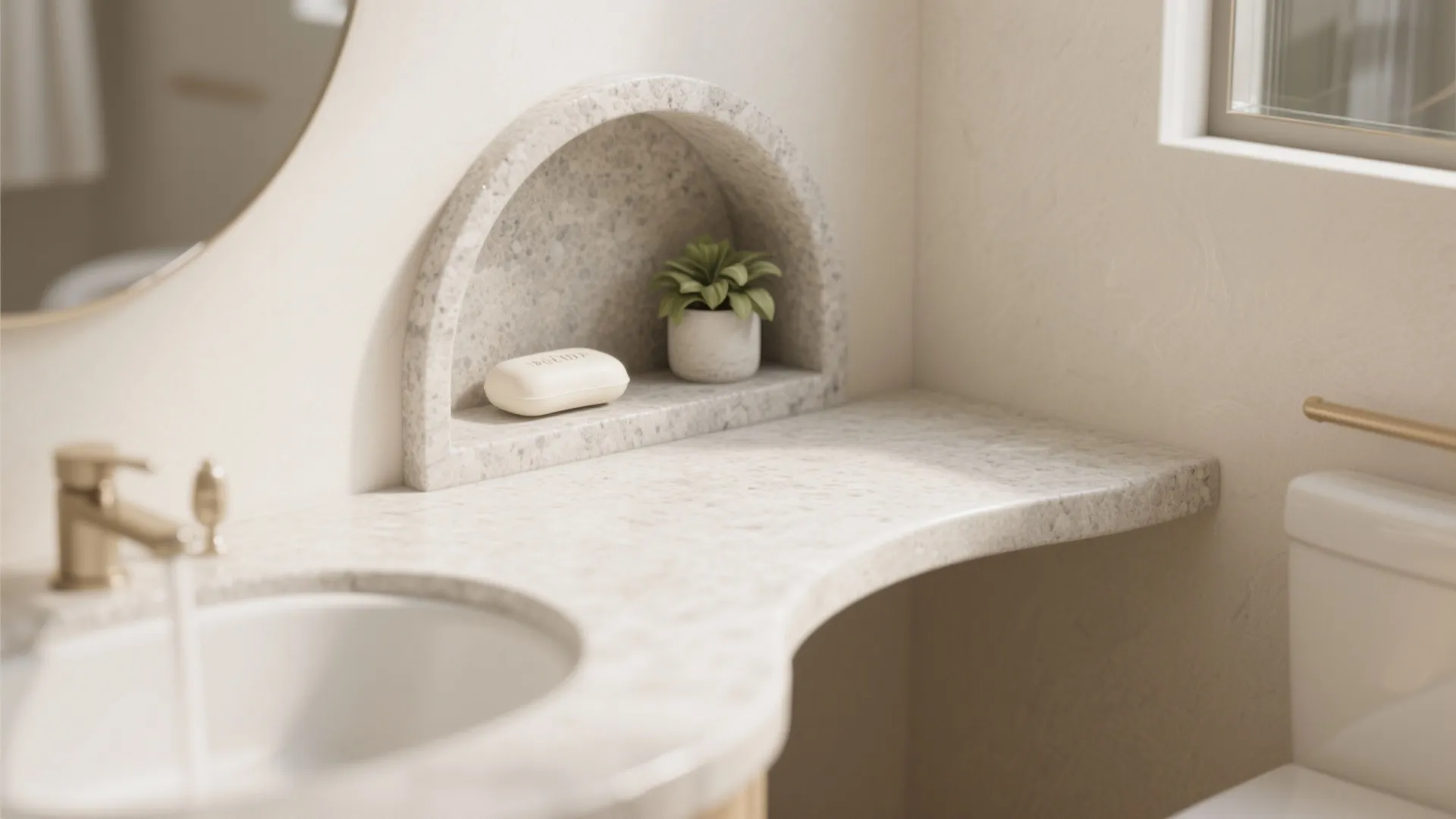 Idea 5: Curves, niches, and rounded edges carved in stone