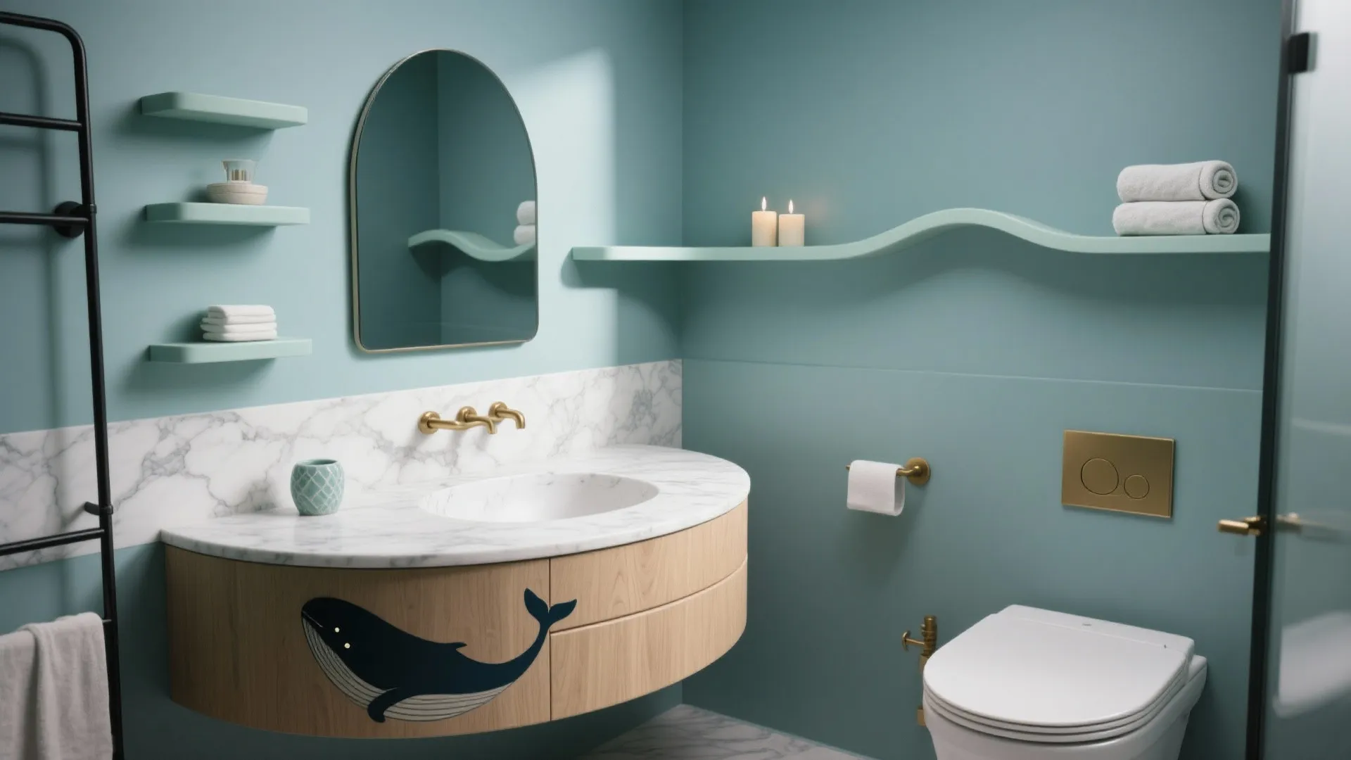 Idea 3: Curved storage that echoes the whale