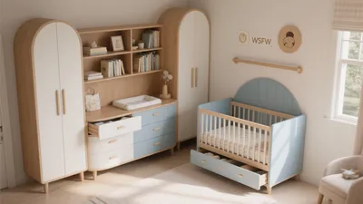 Soft Blue & Natural Wood Baby Nursery Design