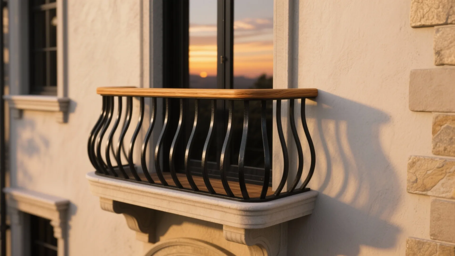 Curved Iron Rails with Timber Cap