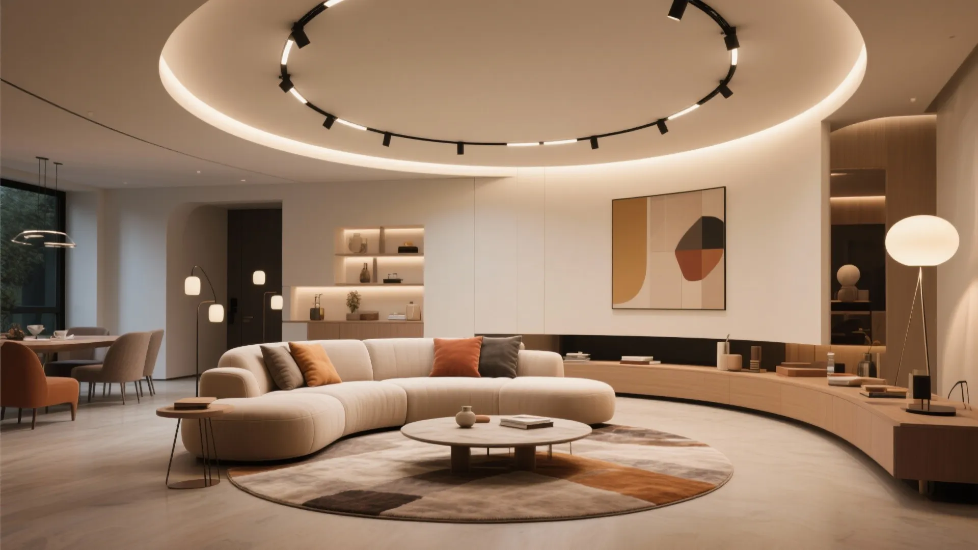 5. Curved Track Lighting for Dynamic Flow