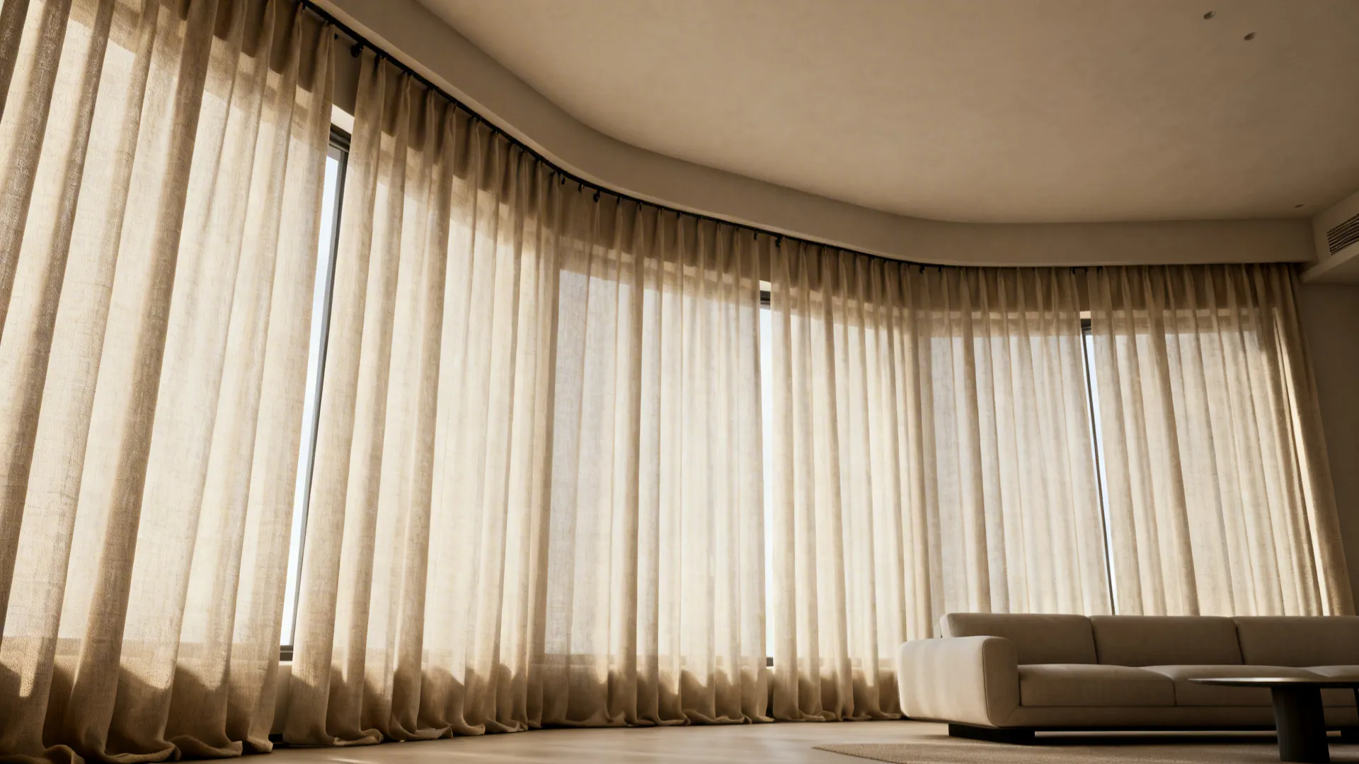 1. Floor-to-ceiling panels with a curved track