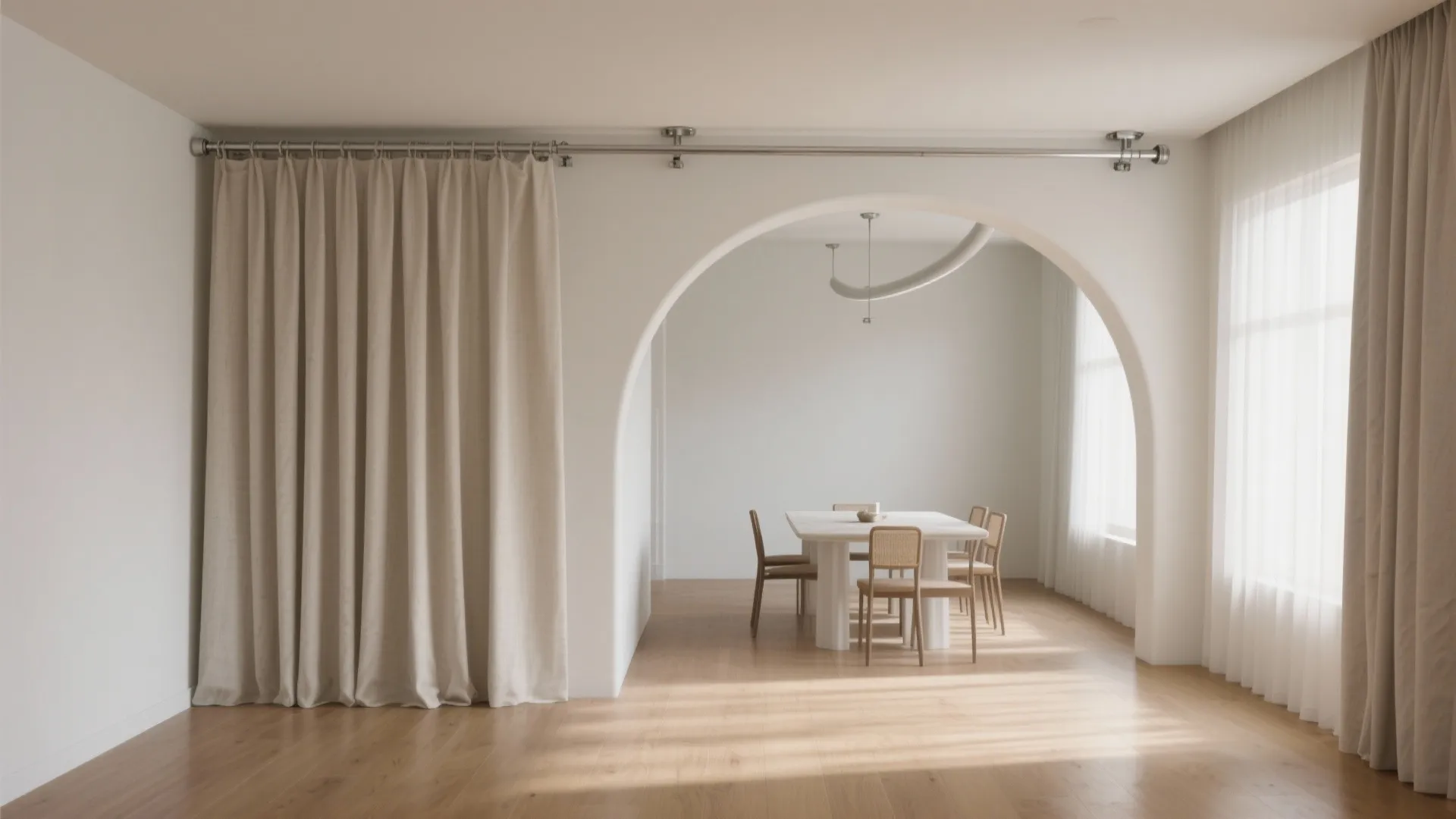 Ceiling-mounted track with a gentle curve