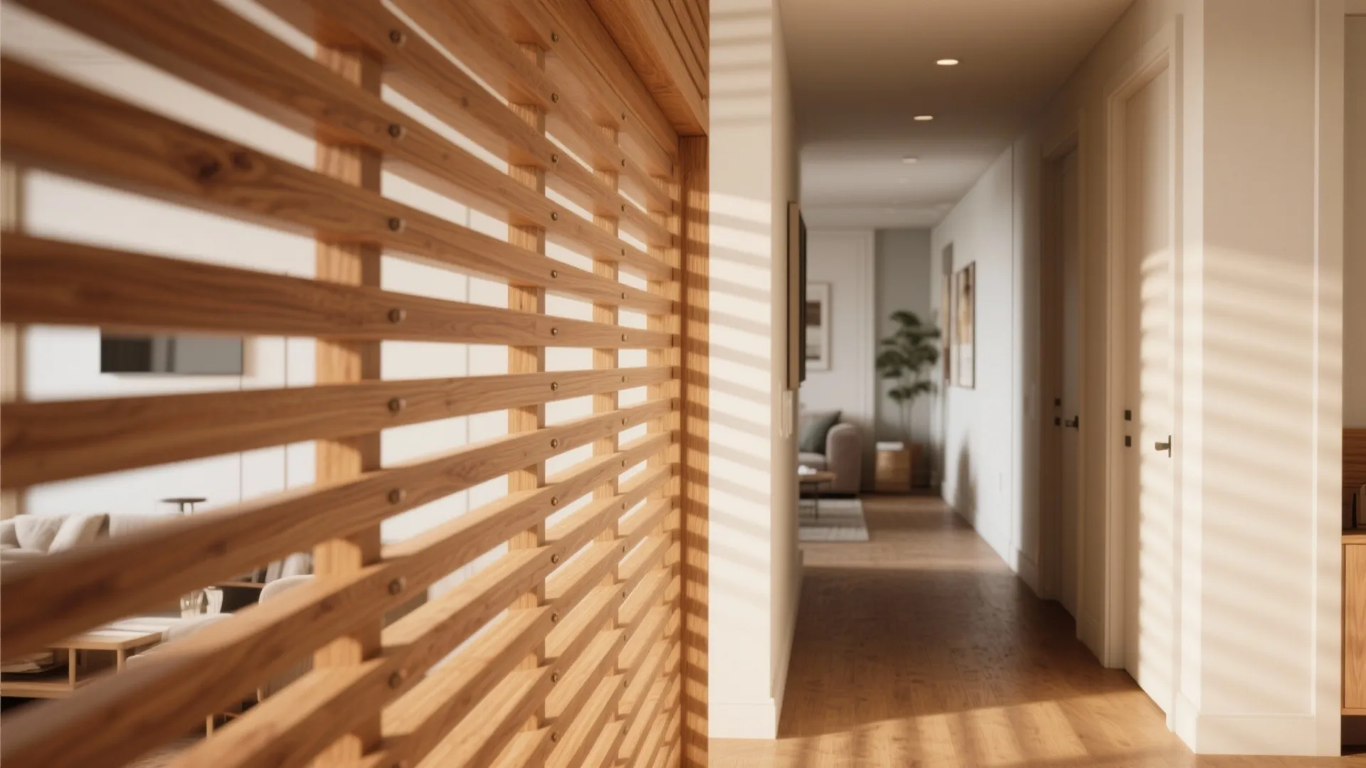 Warm Slatted Wood Screen with Curves