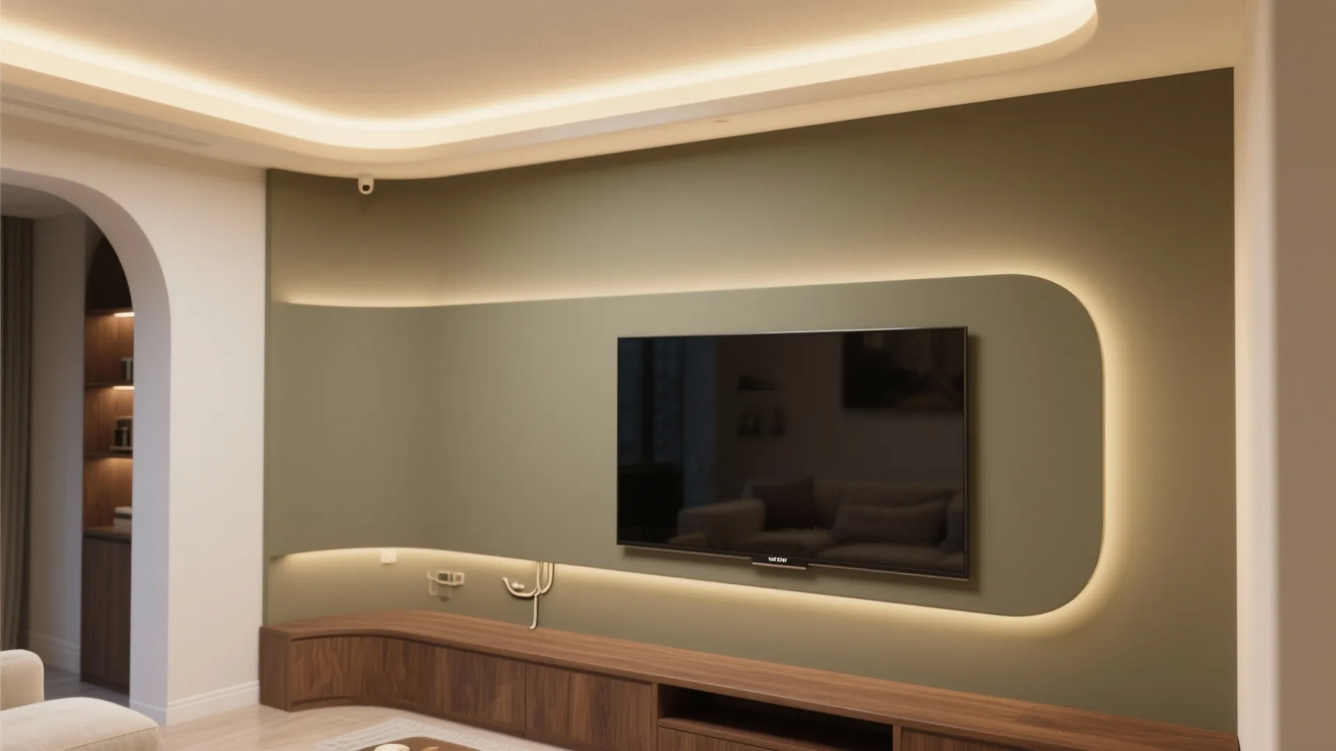 5) Soft curves with cove lighting and a color wash