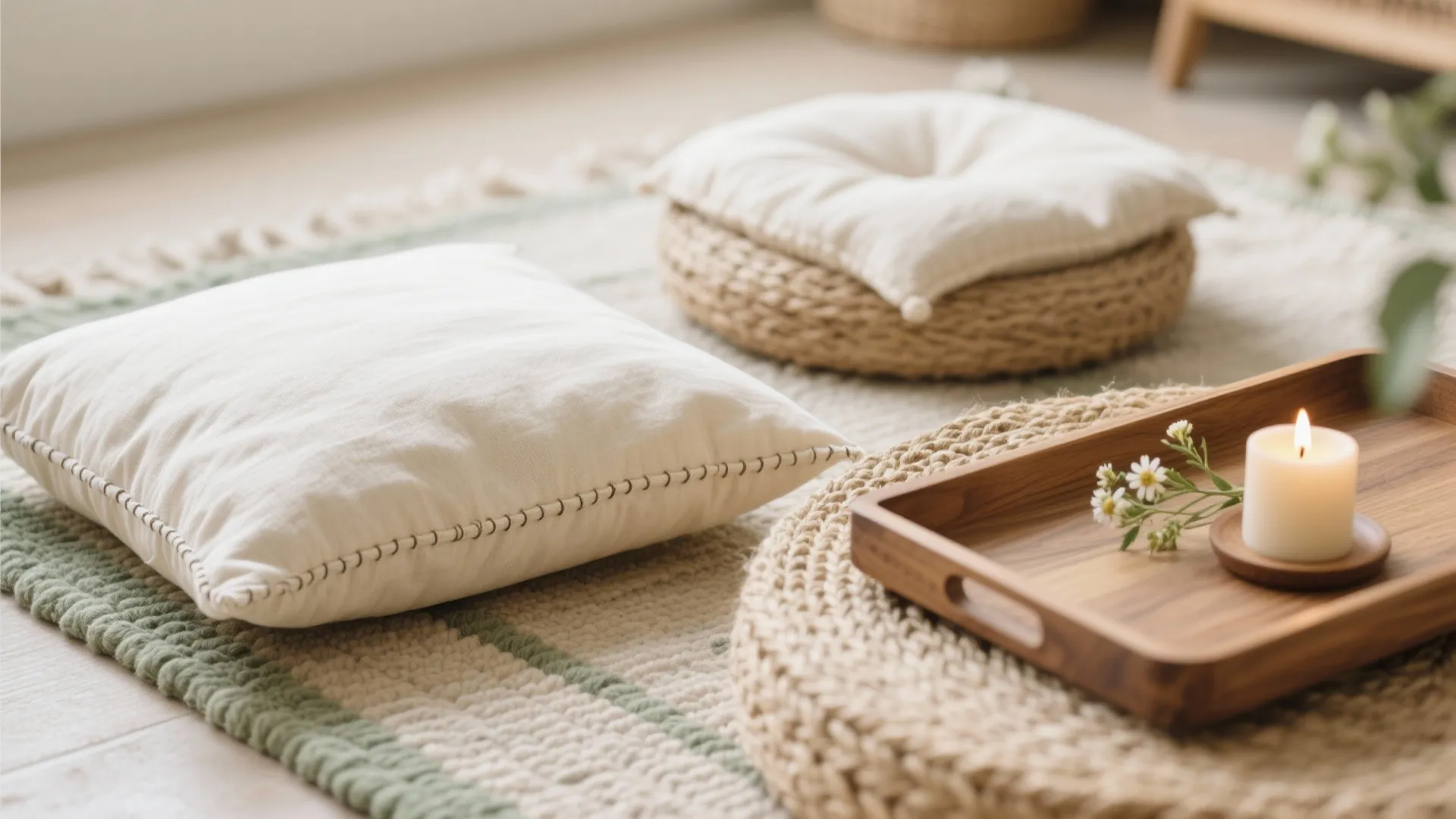 Cozy Floor-Seating Nook with Cushions and a Low Table