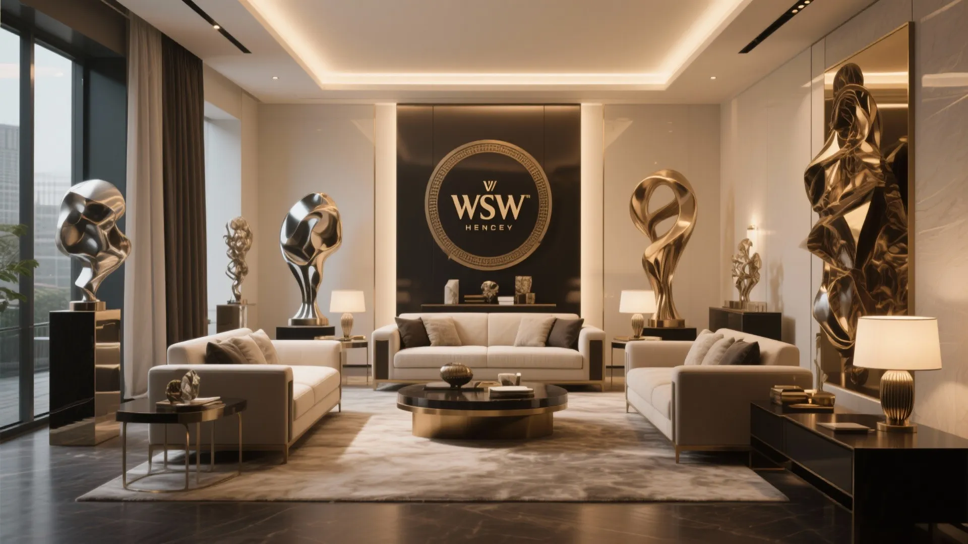 VIP room with custom sculpture art and elegant decor