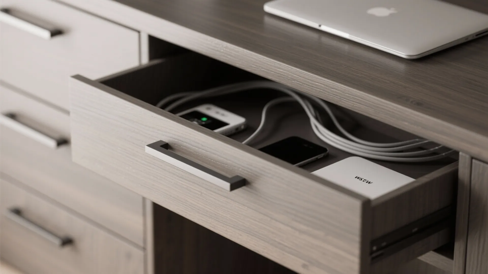 3. Hide tech clutter in custom cabinetry