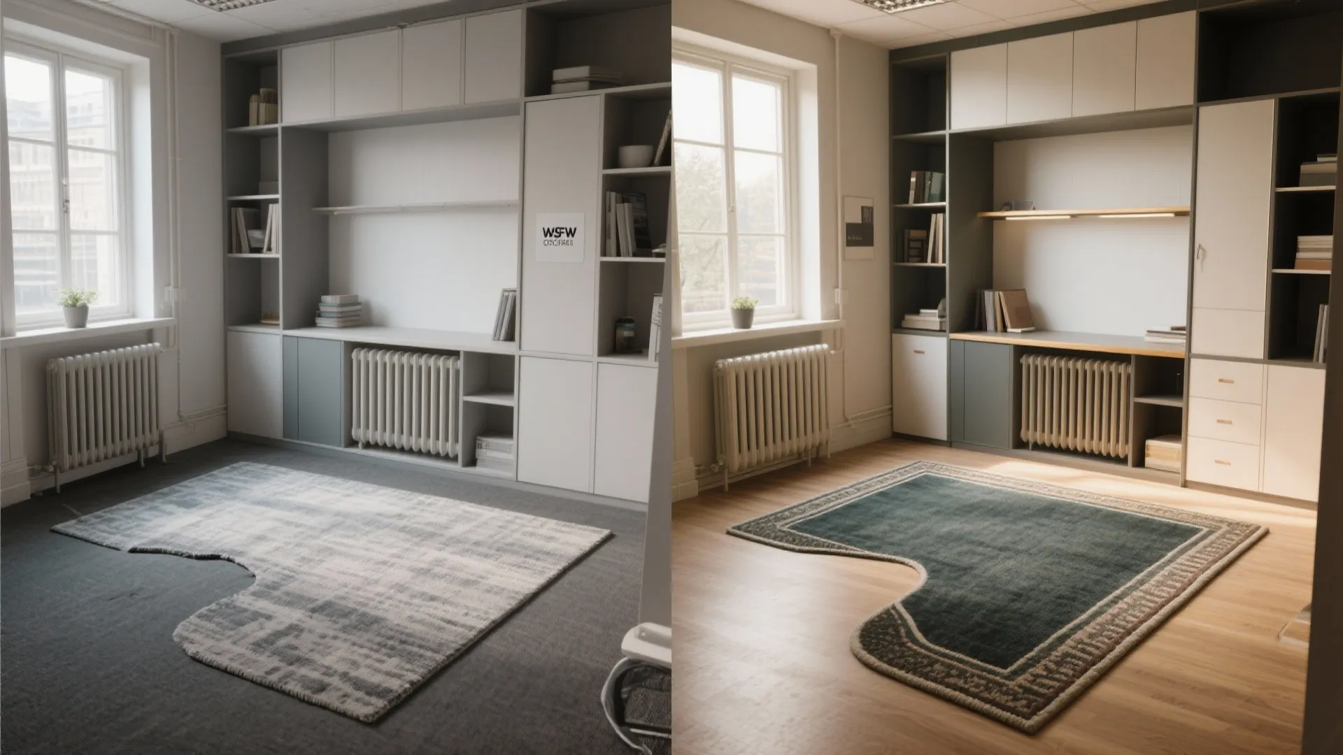 4. Custom cut rugs for irregular layouts