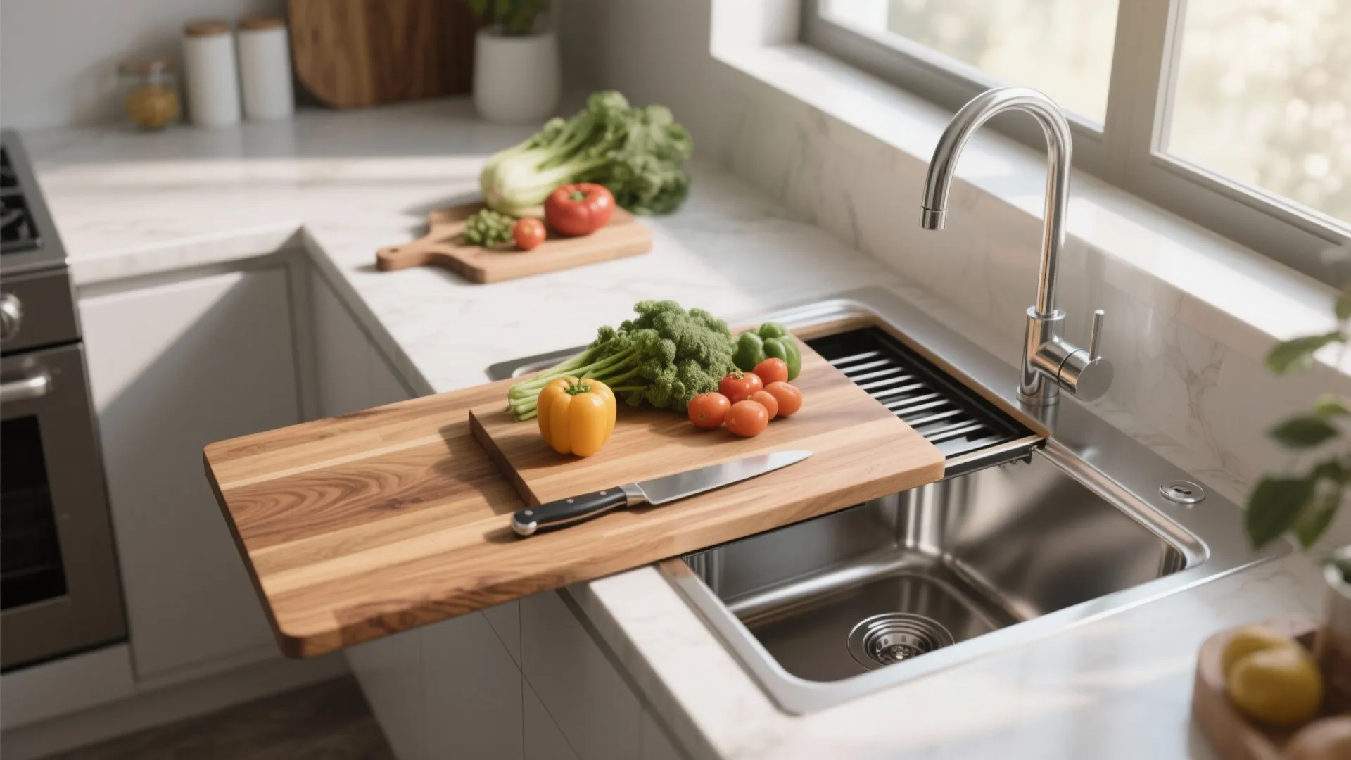 10. Integrated Cutting Board Over Sink