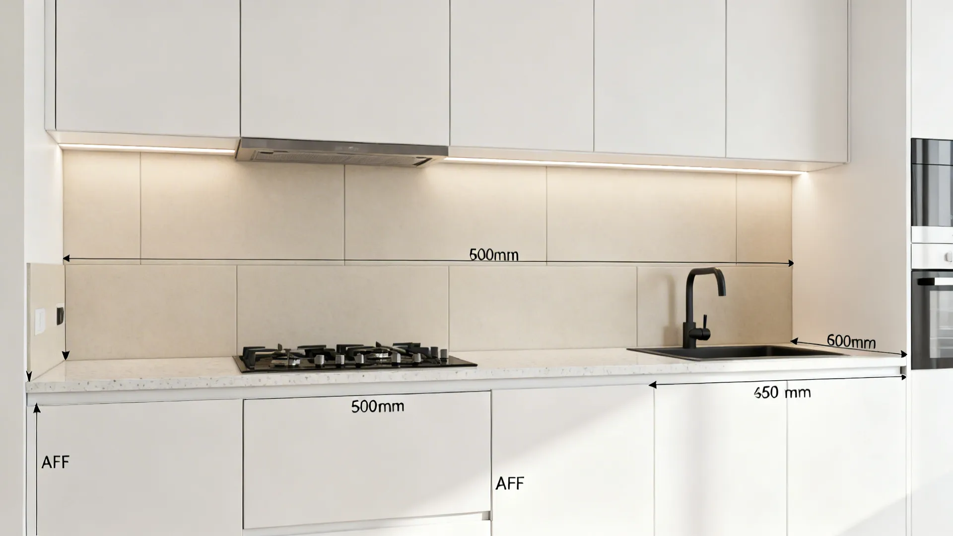 1) Raise the Dado to 750 mm Above Finished Floor (AFF) at Counter—Then Calibrate to 600 mm Above Countertop