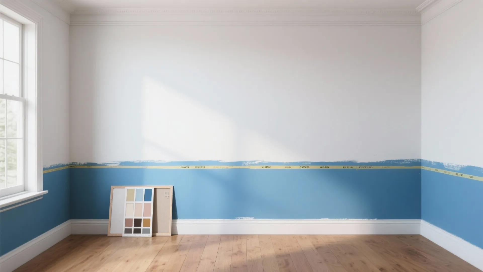 Paint a lower two-tone (dado) in sky blue for depth