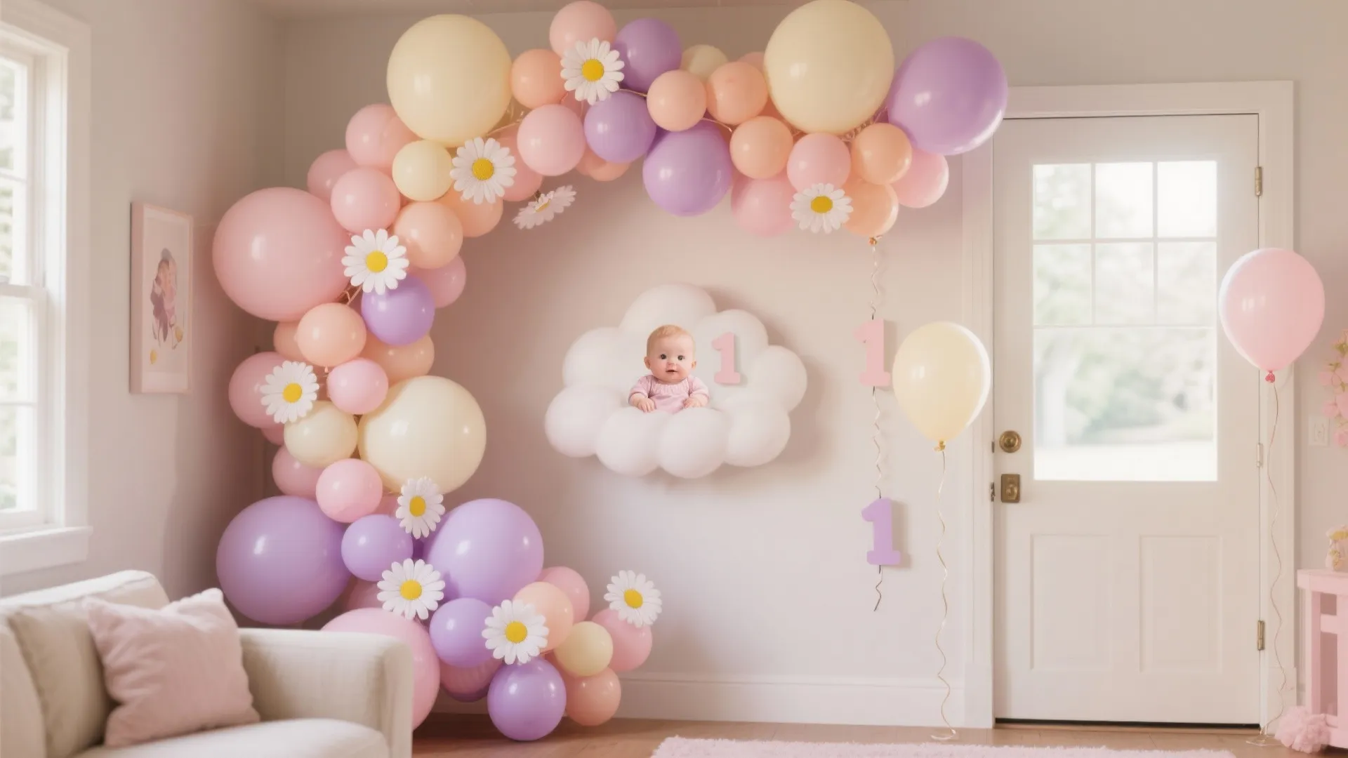 Pastel Balloon Garland + Daisy Details