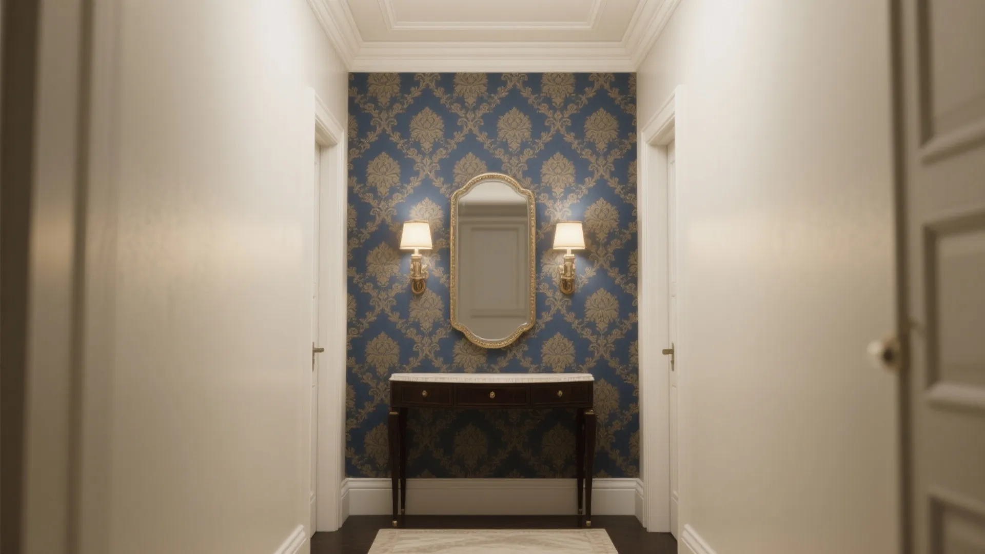 5) Accent Wall with Classic Motifs: Damask or Geometric