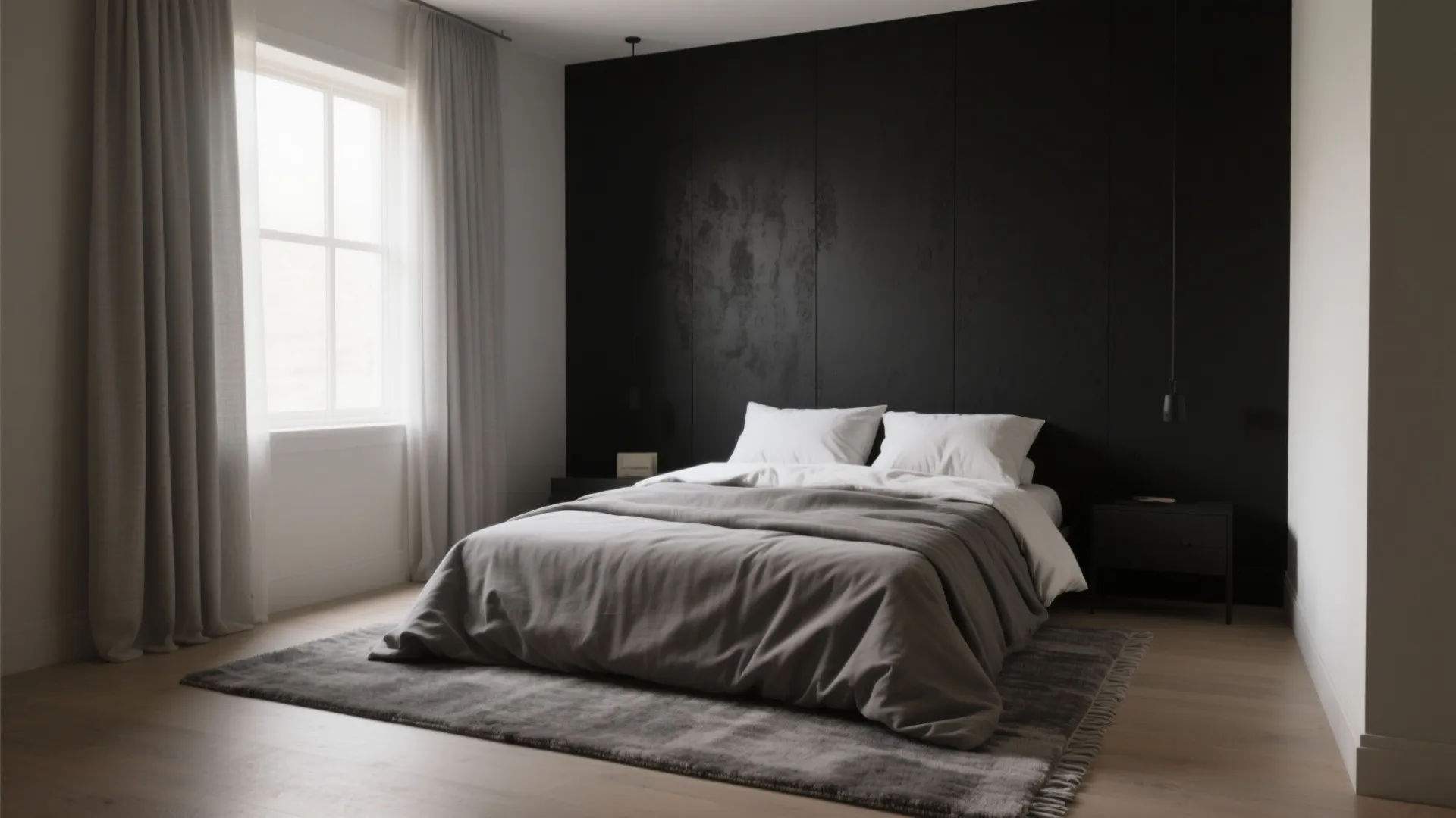 Idea 1: Anchor with one dark wall, soften with layered grays
