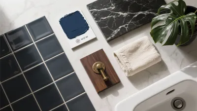 Luxury Bathroom Design with Navy Tiles and Black Marble