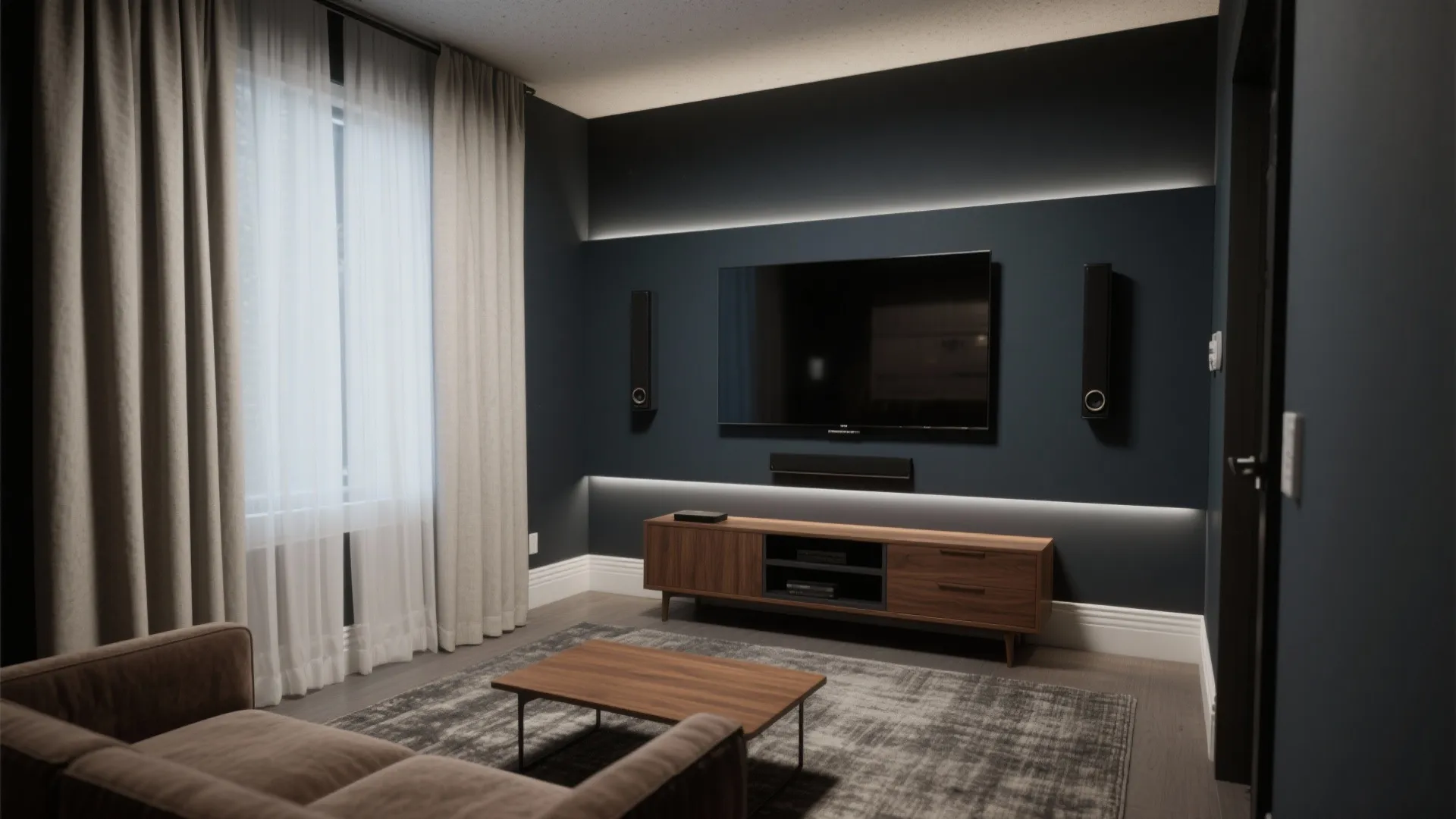 Dark palette and bias lighting for contrast