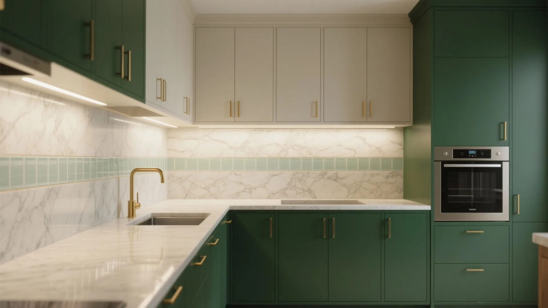 Dark kitchen cabinets with reflective accents