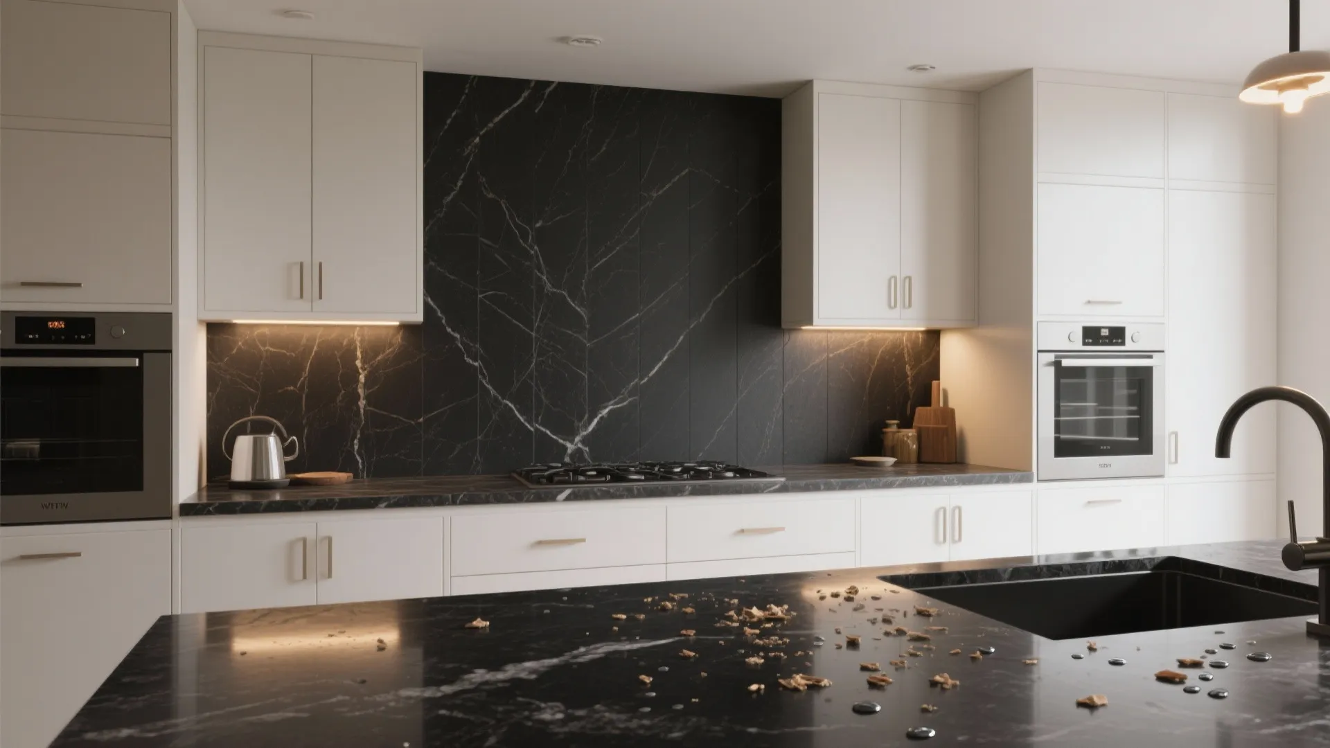 2. Contrasting Countertops and Backsplash