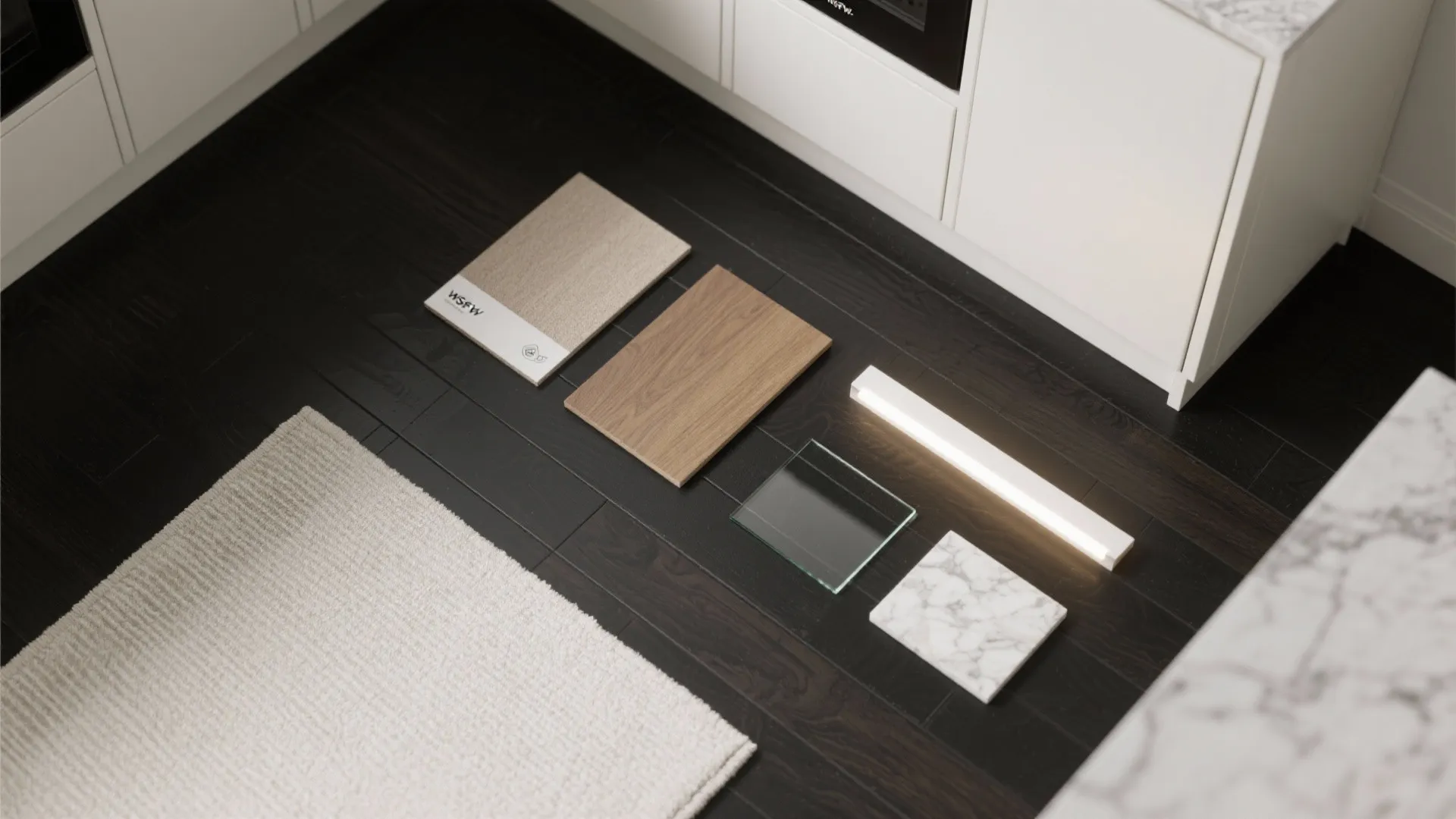 Layered lighting and pale area rugs to “lift” the floor