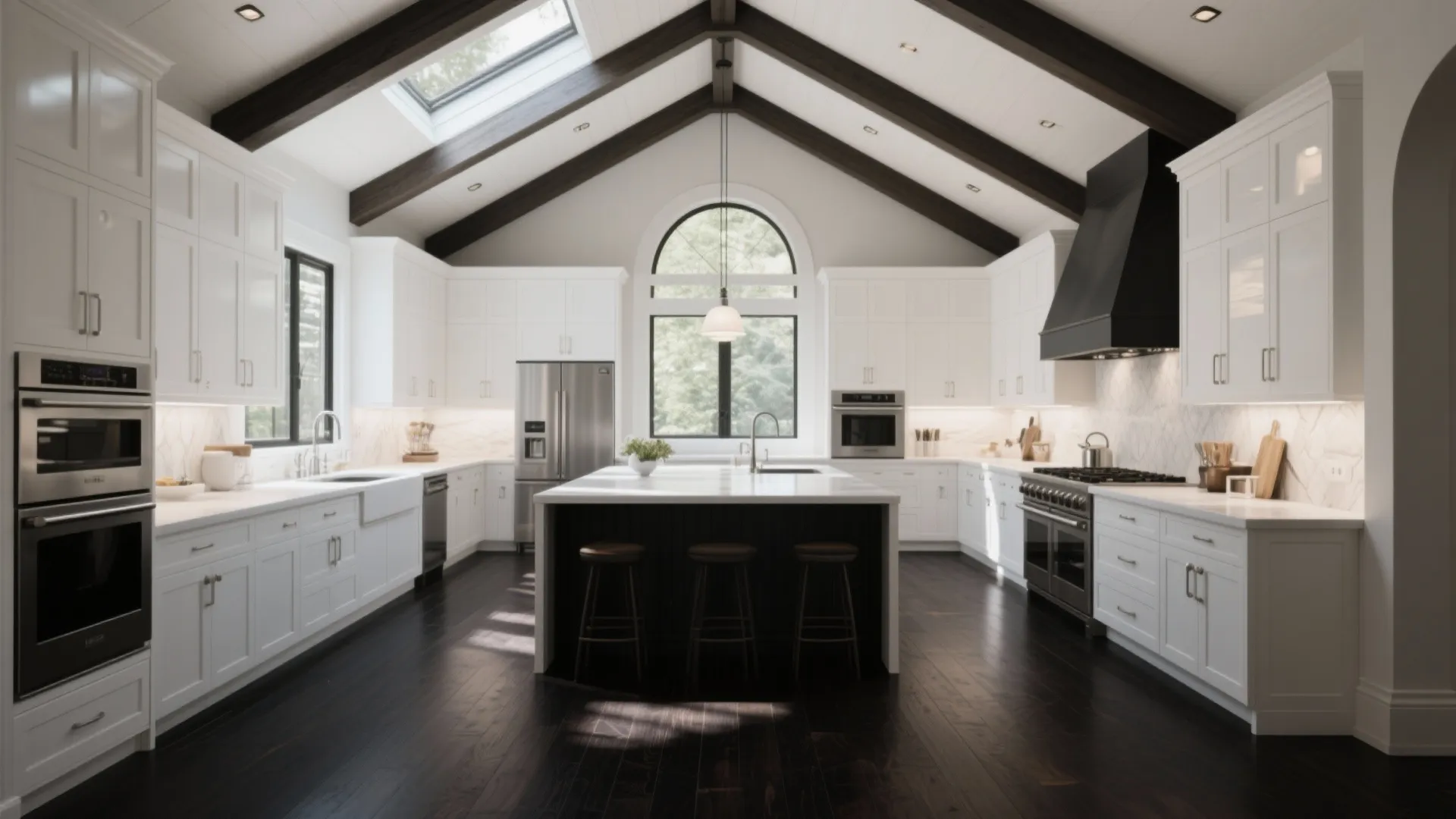 4. Pair Dark Floors with White Cabinets for Drama