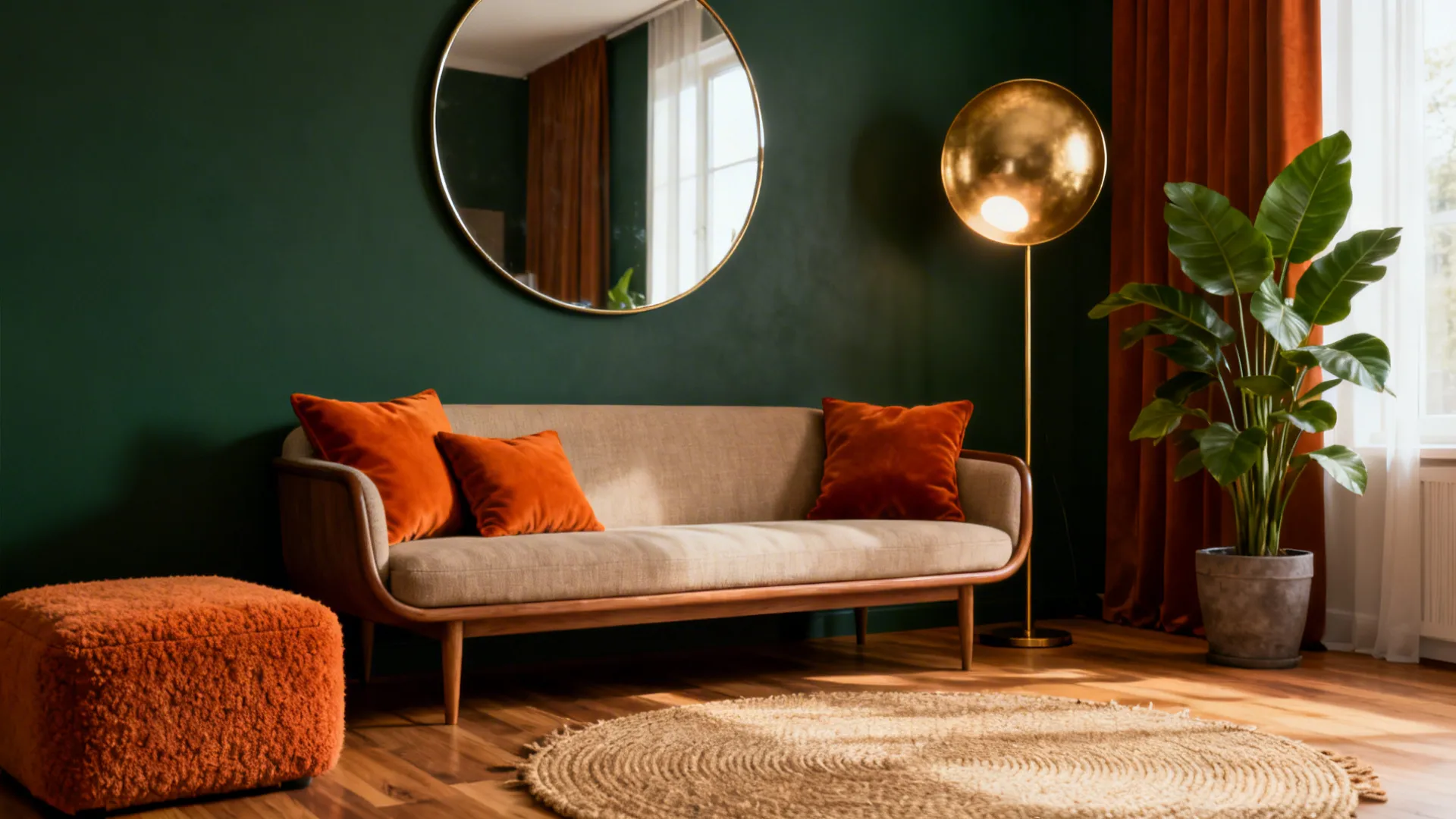 Dark Green & Burnt Orange Living Room Ideas