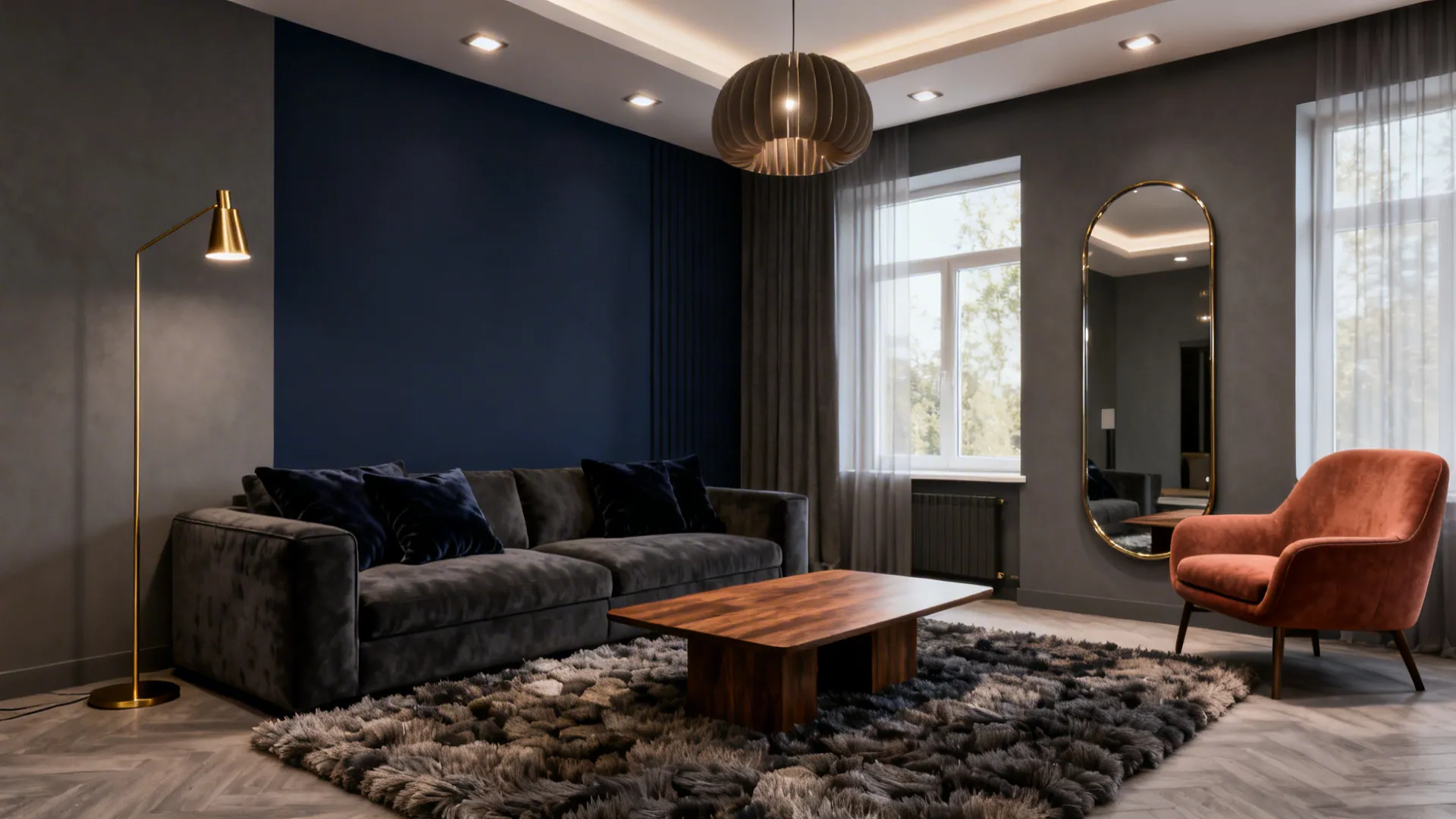 Dark Grey & Blue Living Room Ideas