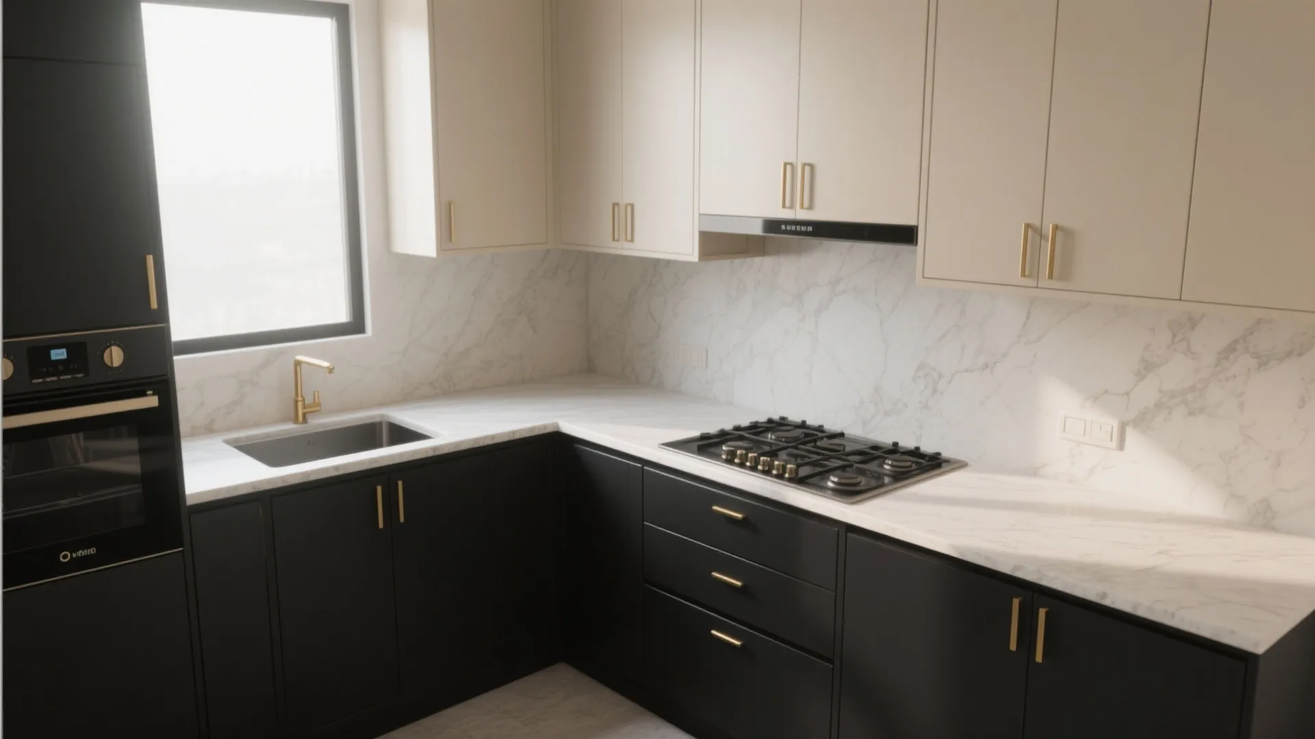 3. Black lower cabinets, light upper cabinets