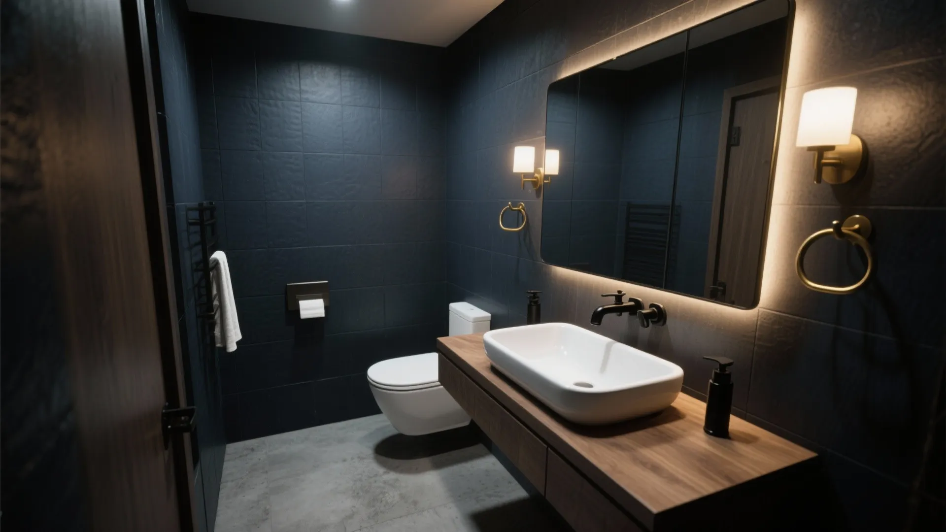 1. Dark, moody palette with high-contrast accents